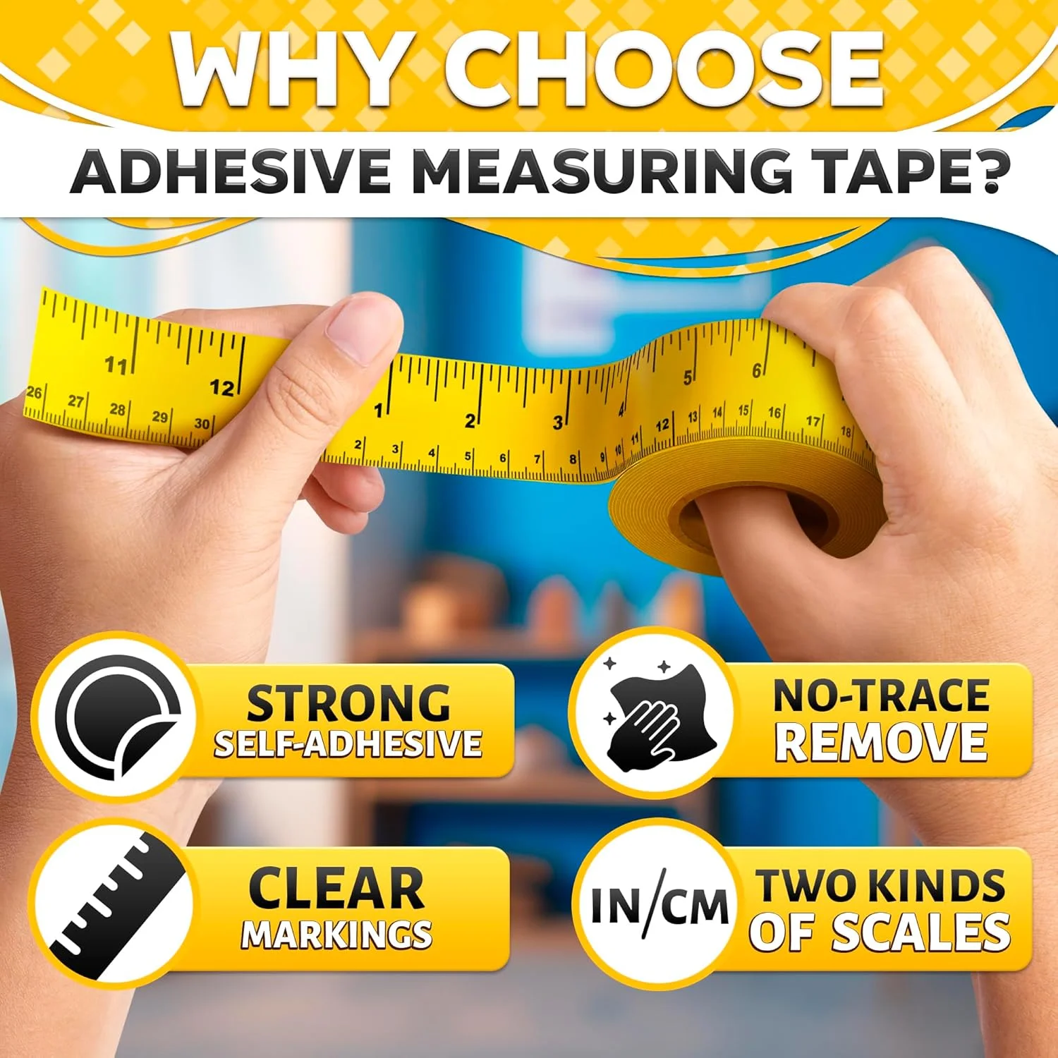نوار اندازه گیری چسبی تکرار شونده 12 اینچی - 13.9 یارد، عرض 1 اینچ، متریک دوگانه، خواندن چپ به راست، نوار خط کش چسبی انعطاف پذیر و قوی برای DIY، صنایع دستی، نجاری و مجموعه ابزار خیاطی نوار اندازه گیری چسبی تکرار شونده 12 اینچی - 13.9 یارد، عرض 1 اینچ، متریک دوگانه، خواندن چپ به راست، نوار خط کش چسبی انعطاف پذیر و قوی برای DIY، صنایع دستی، نجاری و مجموعه ابزار خیاطی