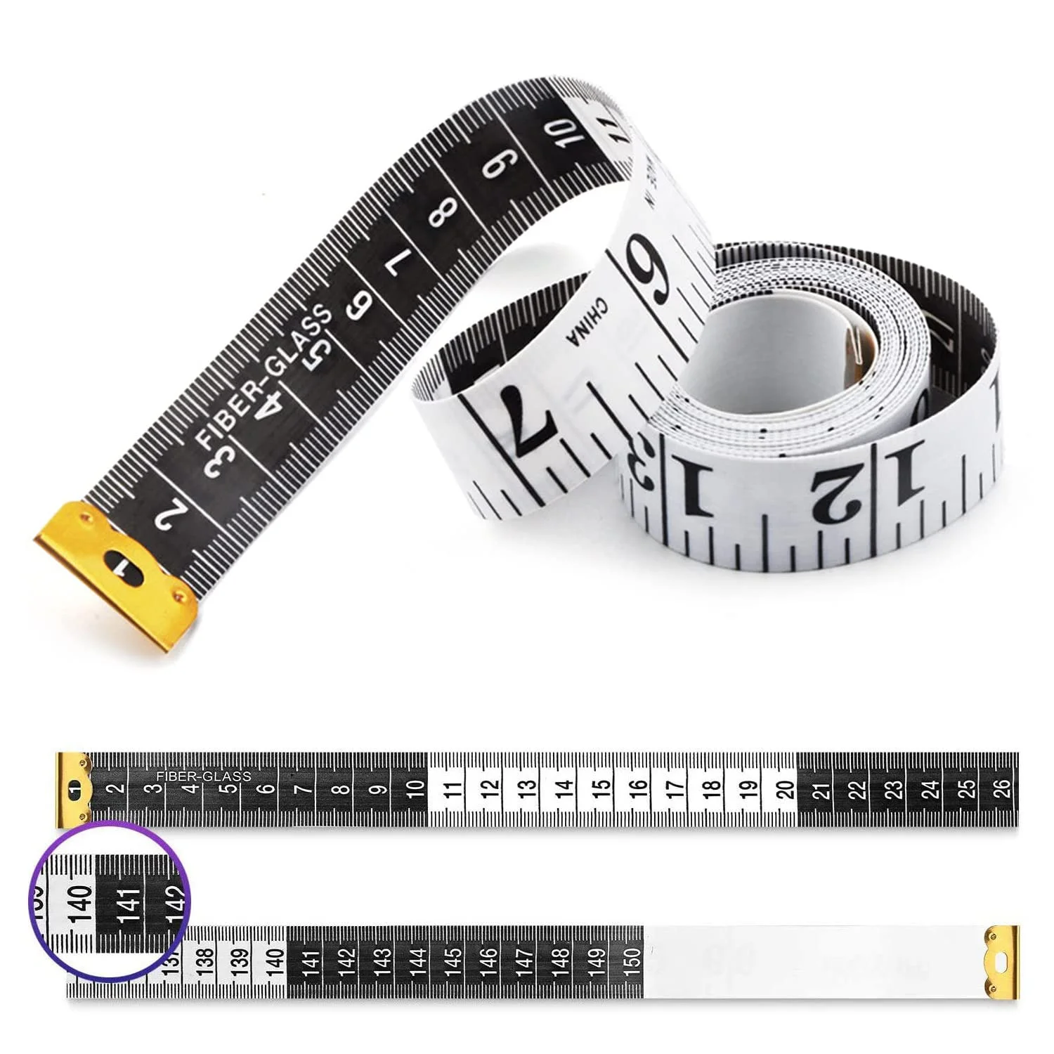 متر خیاطی نرم Jac&Olvia دو طرفه، نوار اندازه گیری بدن 150 سانتی متر/60 اینچ، مناسب خیاطی، بافتنی، اندازه گیری کاهش وزن، سفید