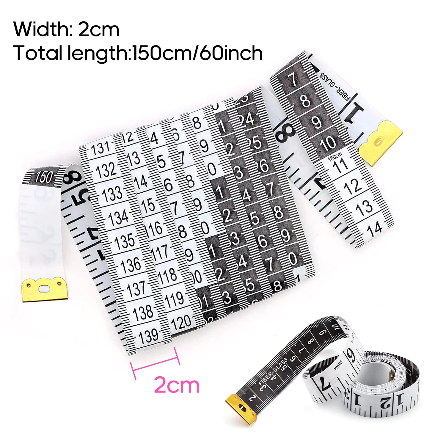 متر خیاطی نرم Jac&Olvia دو طرفه، نوار اندازه گیری بدن 150 سانتی متر/60 اینچ، مناسب خیاطی، بافتنی، اندازه گیری کاهش وزن، سفید