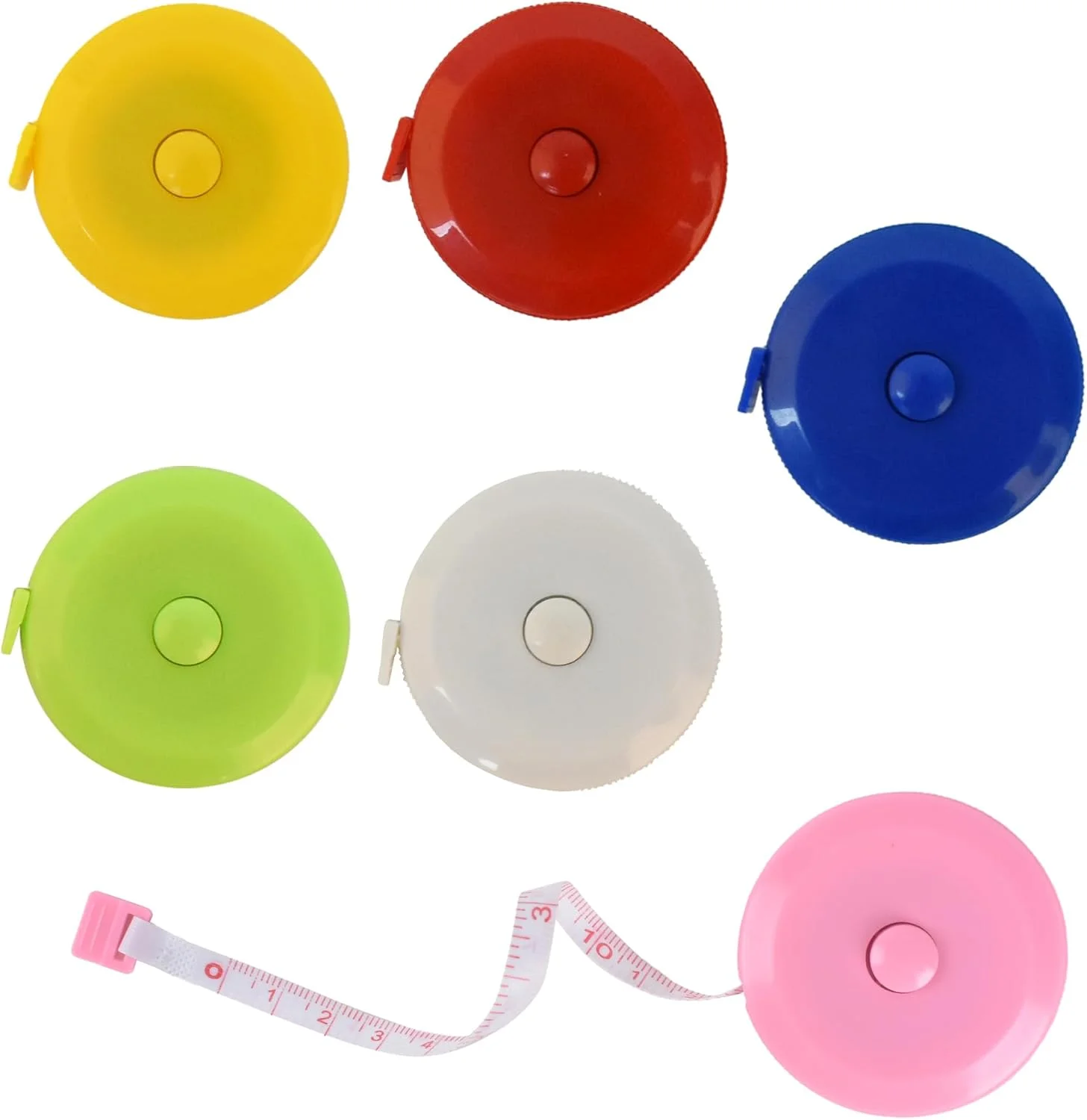 متر خیاطی دکمه ای نرم و جمع شونده هانی کان مدل FIREFLY، متر جیبی دستی برای خیاطی، پارچه، رژیم غذایی، 4 رنگ، 150 سانتی متر (60 اینچ)، بسته 4 عددی