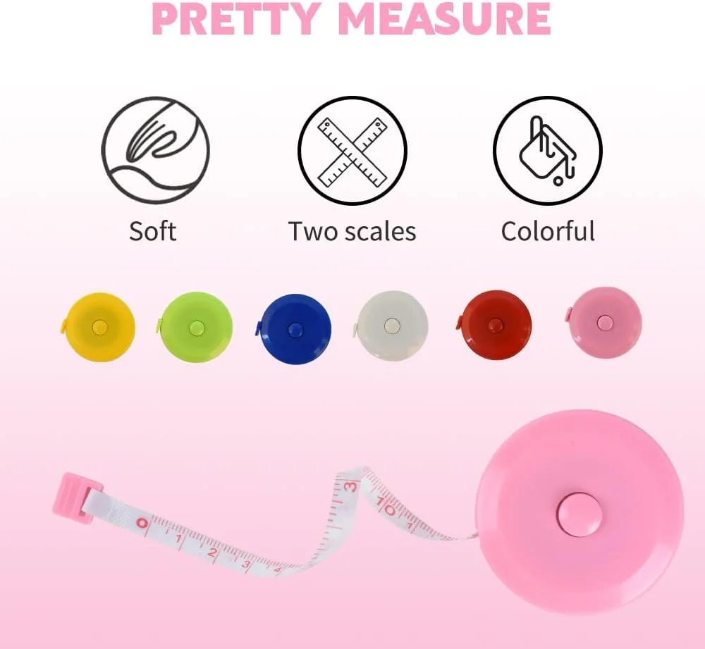 متر خیاطی دکمه ای نرم و جمع شونده هانی کان مدل FIREFLY، متر جیبی دستی برای خیاطی، پارچه، رژیم غذایی، 4 رنگ، 150 سانتی متر (60 اینچ)، بسته 4 عددی