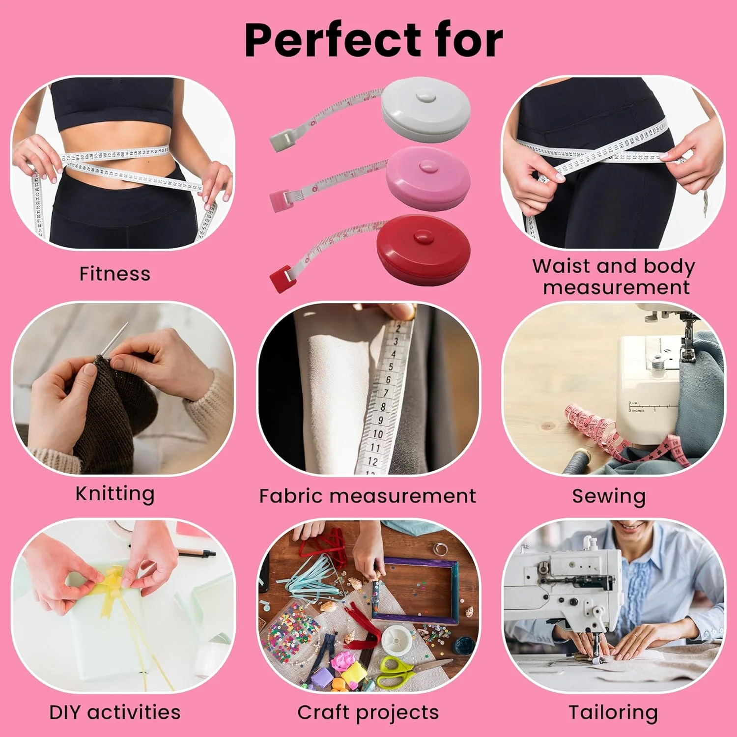 مجموعه متر خیاطی گجتایم آمریکا (بسته 3 عددی) - متر جیبی برای اندازه گیری دور کمر و بدن، خیاطی، خیاط، صنایع دستی، DIY، بافندگی، تناسب اندام - جمع شونده، نرم و انعطاف پذیر مجموعه متر خیاطی گجتایم آمریکا (بسته 3 عددی) - متر جیبی برای اندازه گیری دور کمر و بدن، خیاطی، خیاط، صنایع دستی، DIY، بافندگی، تناسب اندام - جمع شونده، نرم و انعطاف پذیر