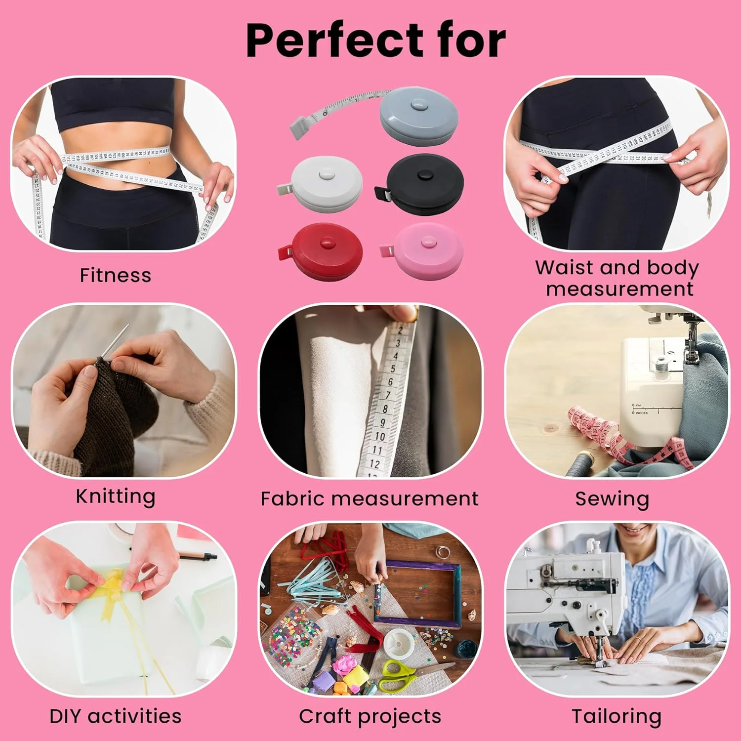 مجموعه متر خیاطی گجتایم آمریکا (بسته 5 عددی) - ابزار اندازه گیری برای دور کمر و بدن، خیاطی، صنایع دستی، DIY، بافندگی، تناسب اندام - جمع شونده، نرم و انعطاف پذیر مجموعه متر خیاطی گجتایم آمریکا (بسته 5 عددی) - ابزار اندازه گیری برای دور کمر و بدن، خیاطی، صنایع دستی، DIY، بافندگی، تناسب اندام - جمع شونده، نرم و انعطاف پذیر