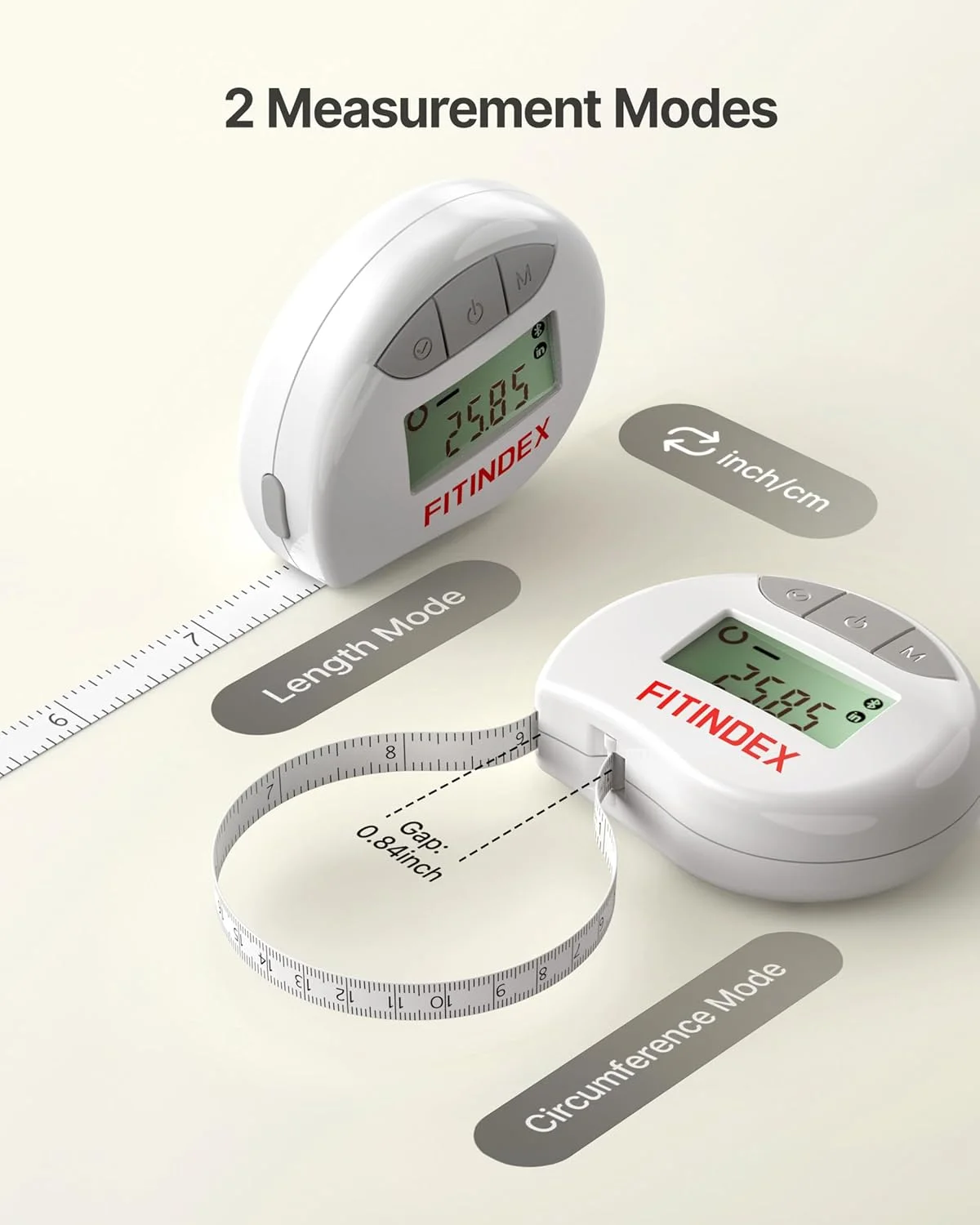 متر نواری دیجیتال بلوتوثی FITINDEX، متر خیاطی نرم، با نمایشگر LED، پین قفل، دکمه جمع شونده، اندازه گیری بدن از طریق اپلیکیشن متر نواری دیجیتال بلوتوثی FITINDEX، متر خیاطی نرم، با نمایشگر LED، پین قفل، دکمه جمع شونده، اندازه گیری بدن از طریق اپلیکیشن
