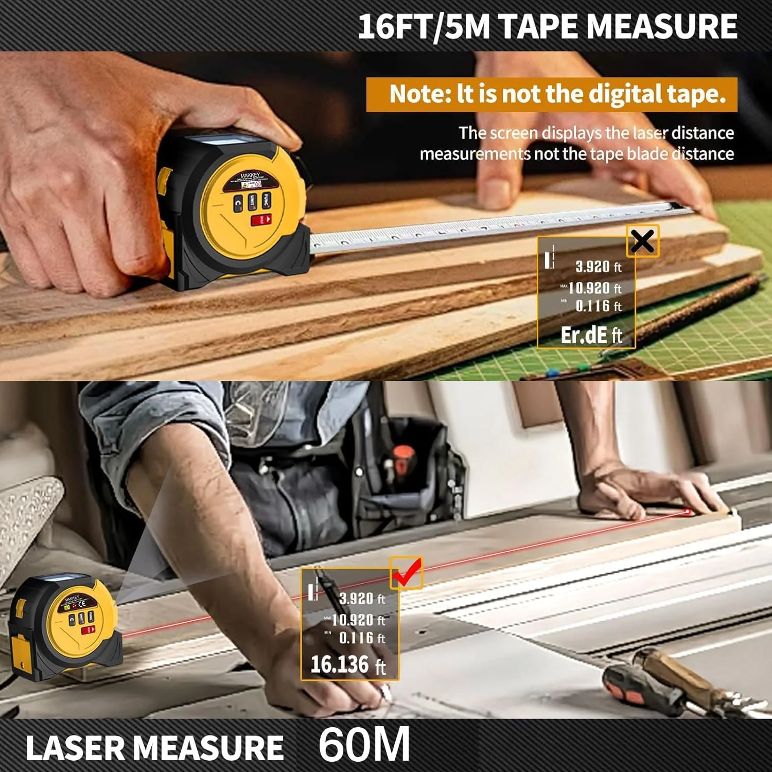 متر لیزری FC22، 3 در 1، فاصله یاب لیزری، متر نواری 60 متری و نوار 5 متری برای فیثاغورث، مساحت، حجم، تبدیل چند واحدی (فوت/فوت+اینچ/اینچ) متر لیزری FC22، 3 در 1، فاصله یاب لیزری، متر نواری 60 متری و نوار 5 متری برای فیثاغورث، مساحت، حجم، تبدیل چند واحدی (فوت/فوت+اینچ/اینچ)