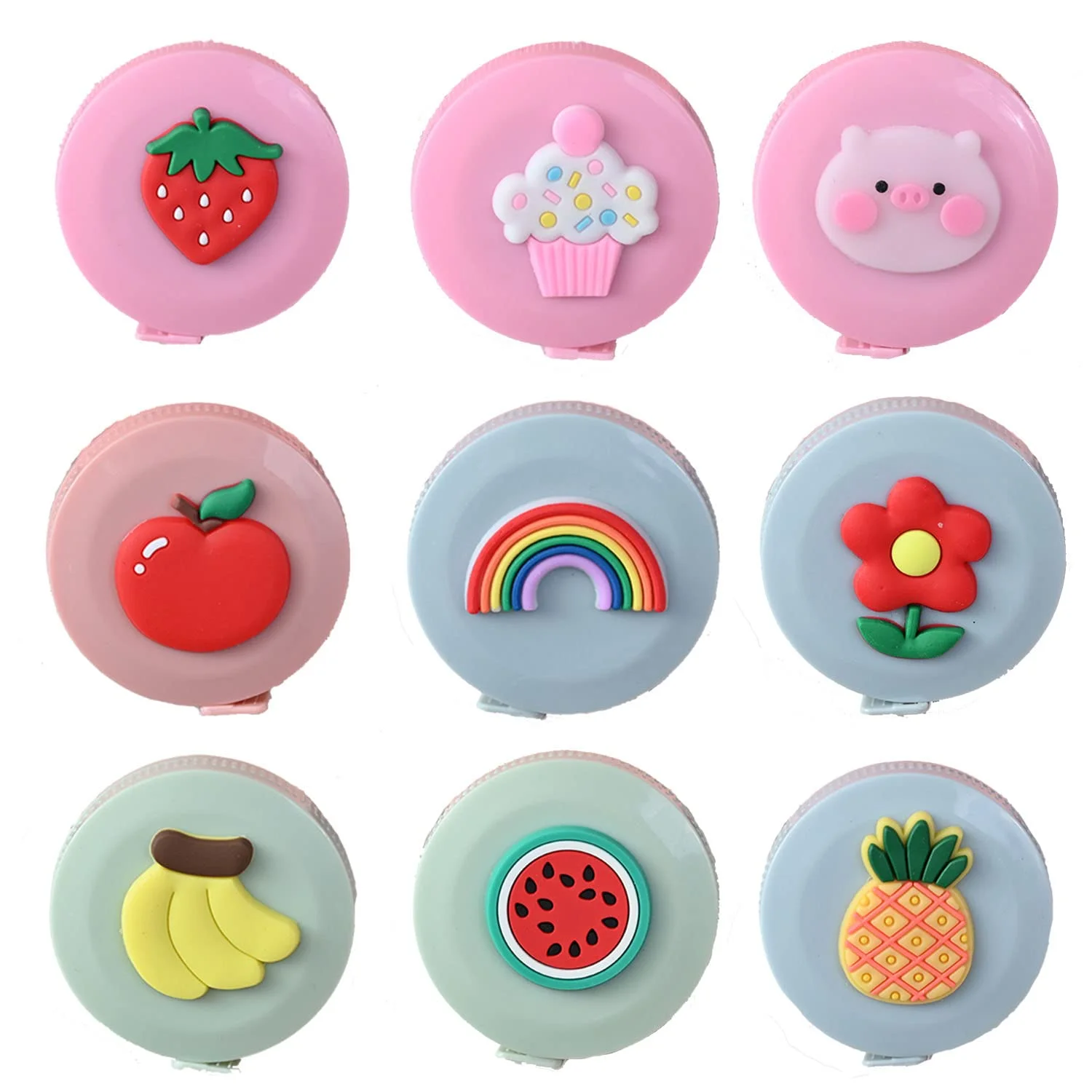 مجموعه متر خیاطی ELANE شامل 9 متر نواری جیبی کارتونی و بامزه جمع شونده کوچک برای بدن، خیاطی، برش، اندازه گیری کاهش وزن مجموعه متر خیاطی ELANE شامل 9 متر نواری جیبی کارتونی و بامزه جمع شونده کوچک برای بدن، خیاطی، برش، اندازه گیری کاهش وزن