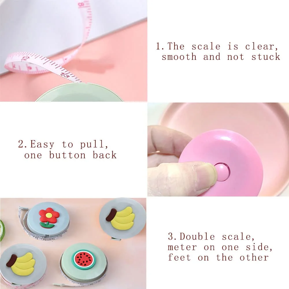 مجموعه متر خیاطی ELANE شامل 9 متر نواری جیبی کارتونی و بامزه جمع شونده کوچک برای بدن، خیاطی، برش، اندازه گیری کاهش وزن مجموعه متر خیاطی ELANE شامل 9 متر نواری جیبی کارتونی و بامزه جمع شونده کوچک برای بدن، خیاطی، برش، اندازه گیری کاهش وزن