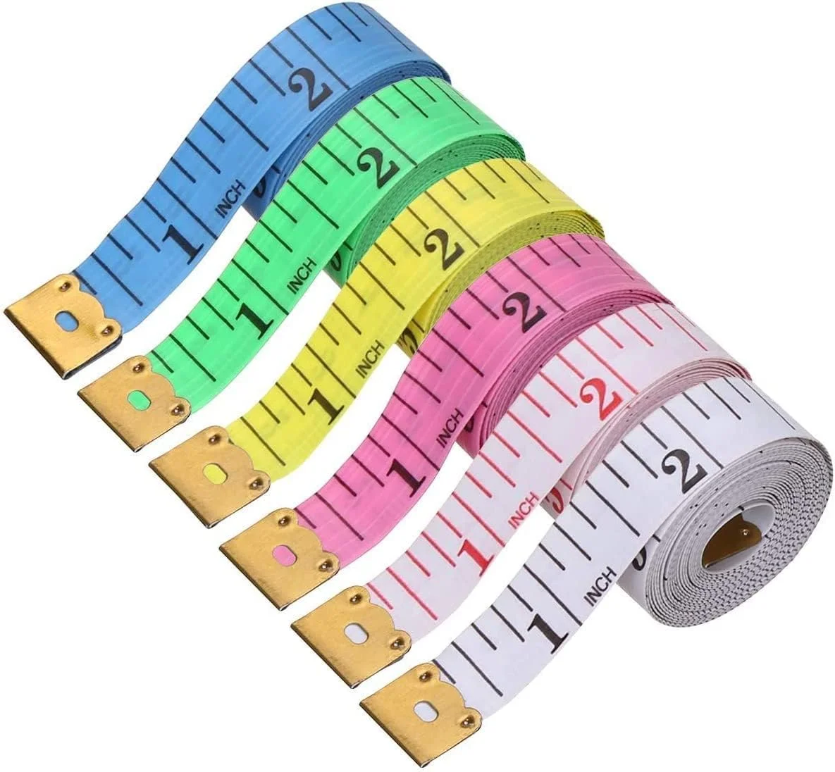 متر خیاطی نرم ECVV دو طرفه برای اندازه گیری بدن، خیاطی، پارچه، صنایع دستی، بافندگی، اندازه گیری کاهش وزن | 150 سانتی متر / 60 اینچ | 6 عددی | جور شده |