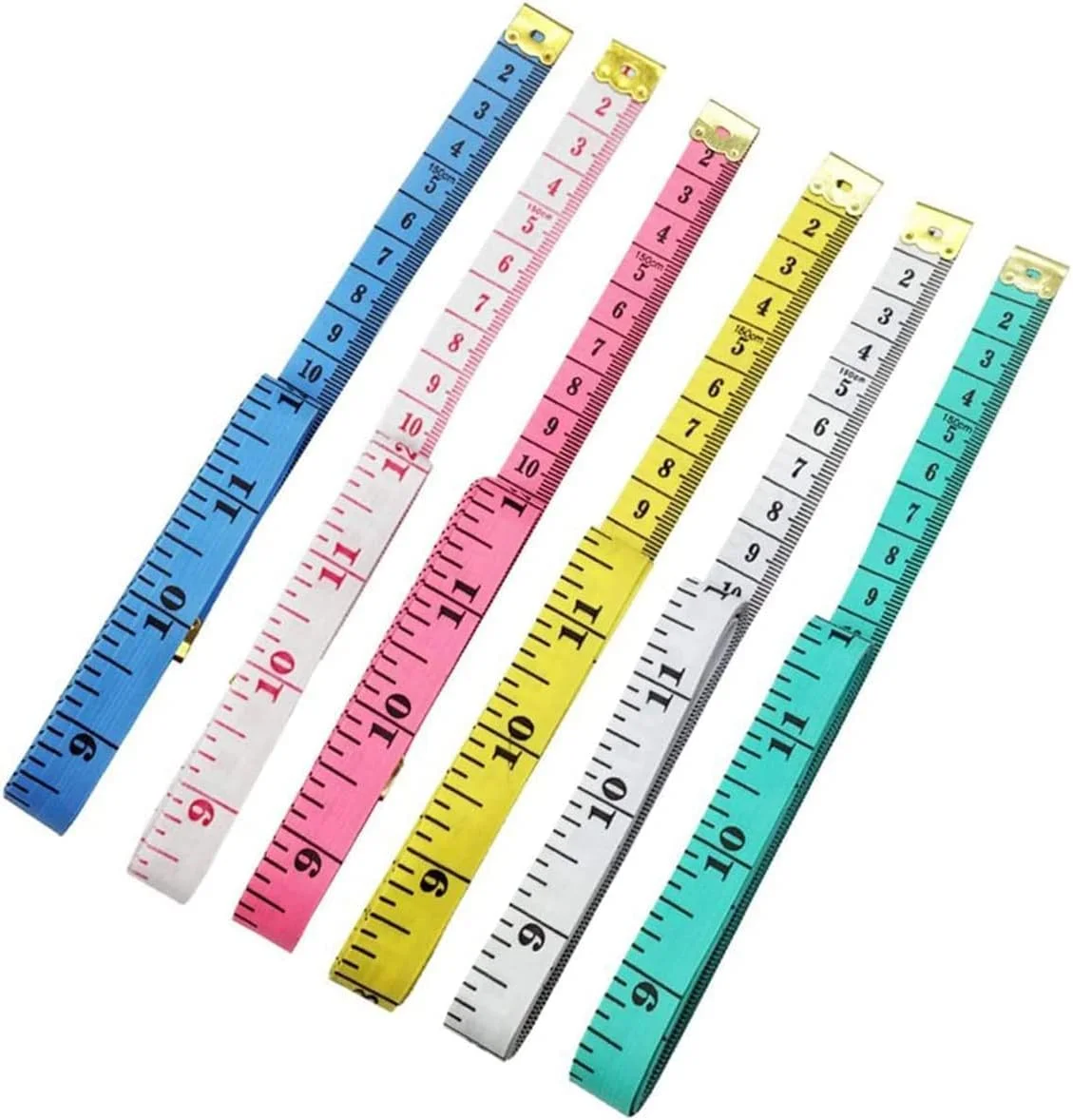 متر خیاطی نرم ECVV دو طرفه برای اندازه گیری بدن، خیاطی، پارچه، صنایع دستی، بافندگی، اندازه گیری کاهش وزن | 150 سانتی متر / 60 اینچ | 6 عددی | جور شده |