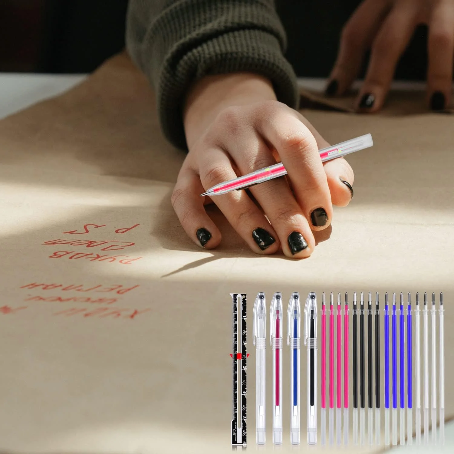 خودکارهای حرارتی پاک شونده علامت گذاری پارچه 4 رنگ با 16 عدد نوک یدک، 1 عدد ابزار اندازه گیری خیاطی و 1 عدد متر نواری نرم، برای خیاطی، لحاف دوزی، ابزار نشانگر پارچه خیاطی چند رنگ خودکارهای حرارتی پاک شونده علامت گذاری پارچه 4 رنگ با 16 عدد نوک یدک، 1 عدد ابزار اندازه گیری خیاطی و 1 عدد متر نواری نرم، برای خیاطی، لحاف دوزی، ابزار نشانگر پارچه خیاطی چند رنگ