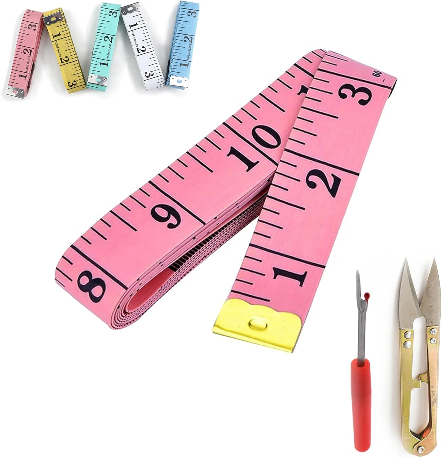 نوار اندازه گیری نرم ایکو شاین، 1 عدد متر نواری، 1 عدد قیچی، 1 عدد نخ چین، طول 150 سانتی متر/60 اینچ، 3 در 1 چند رنگ نوار اندازه گیری نرم ایکو شاین، 1 عدد متر نواری، 1 عدد قیچی، 1 عدد نخ چین، طول 150 سانتی متر/60 اینچ، 3 در 1 چند رنگ