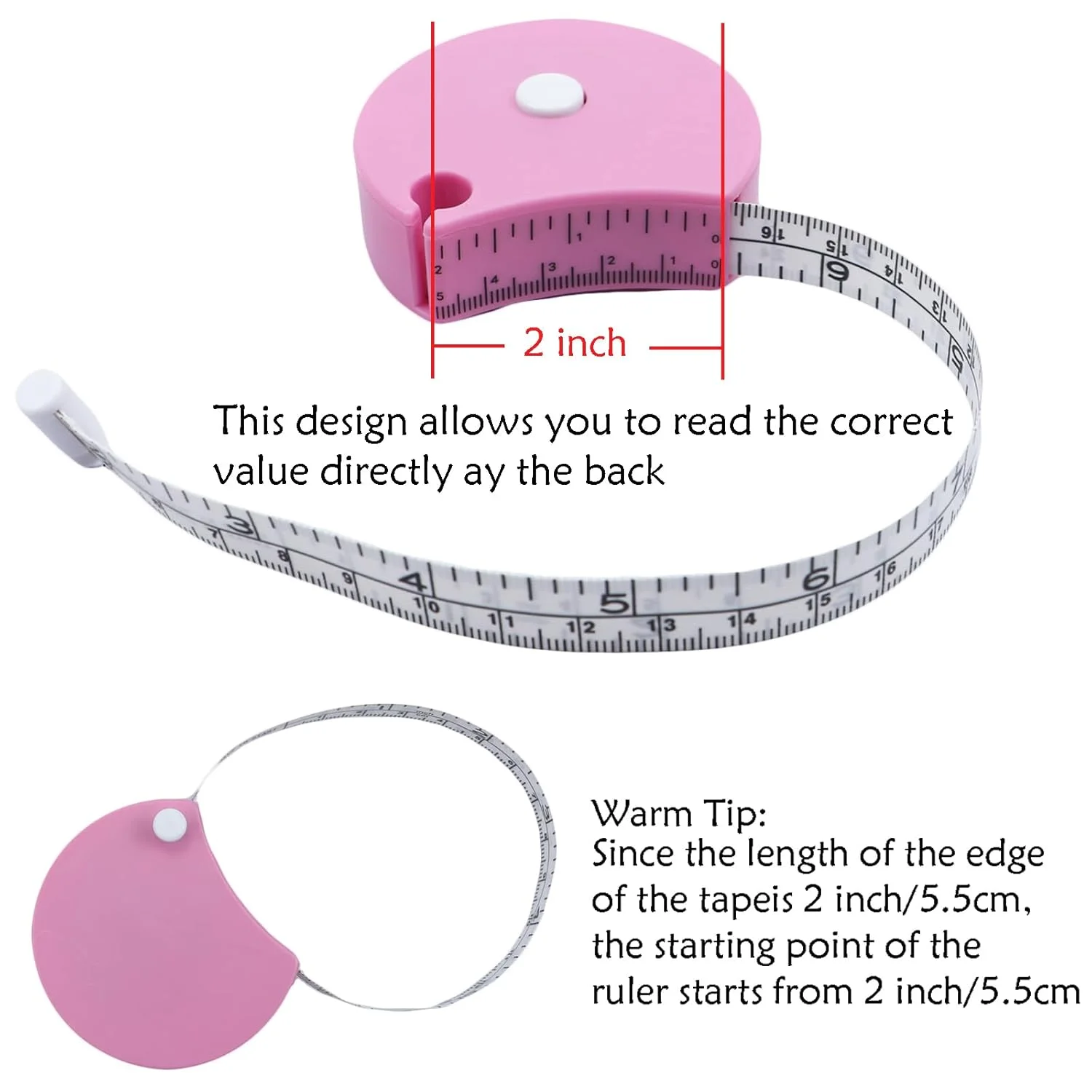 متر خیاطی Draduo - مقیاس دو طرفه 60 اینچی، متر نواری جمع شونده خودکار برای خیاطی، تناسب اندام، اندازه گیری سه گانه (صورتی) متر خیاطی Draduo - مقیاس دو طرفه 60 اینچی، متر نواری جمع شونده خودکار برای خیاطی، تناسب اندام، اندازه گیری سه گانه (صورتی)