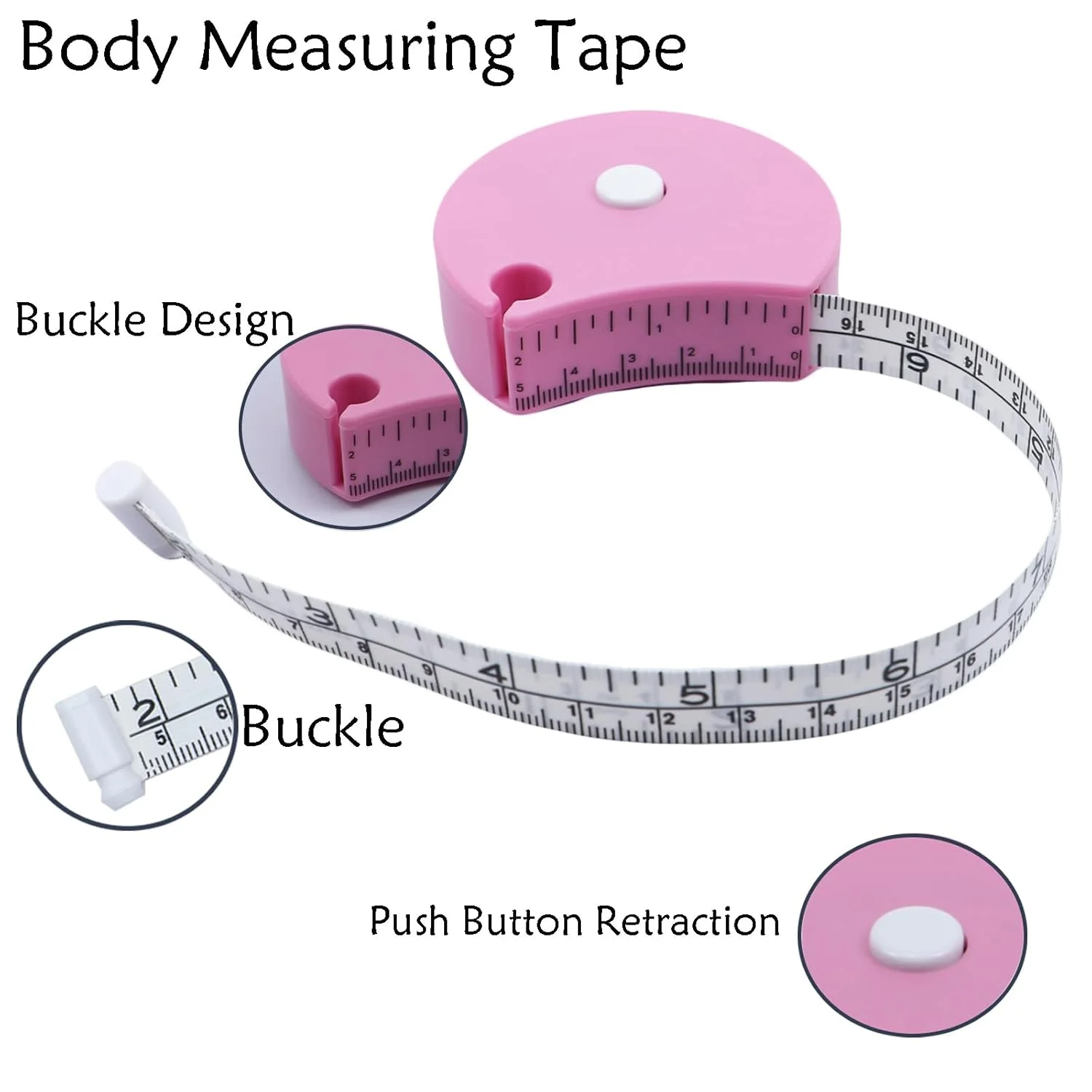 متر خیاطی Draduo - مقیاس دو طرفه 60 اینچی، متر نواری جمع شونده خودکار برای خیاطی، تناسب اندام، اندازه گیری سه گانه (صورتی) متر خیاطی Draduo - مقیاس دو طرفه 60 اینچی، متر نواری جمع شونده خودکار برای خیاطی، تناسب اندام، اندازه گیری سه گانه (صورتی)