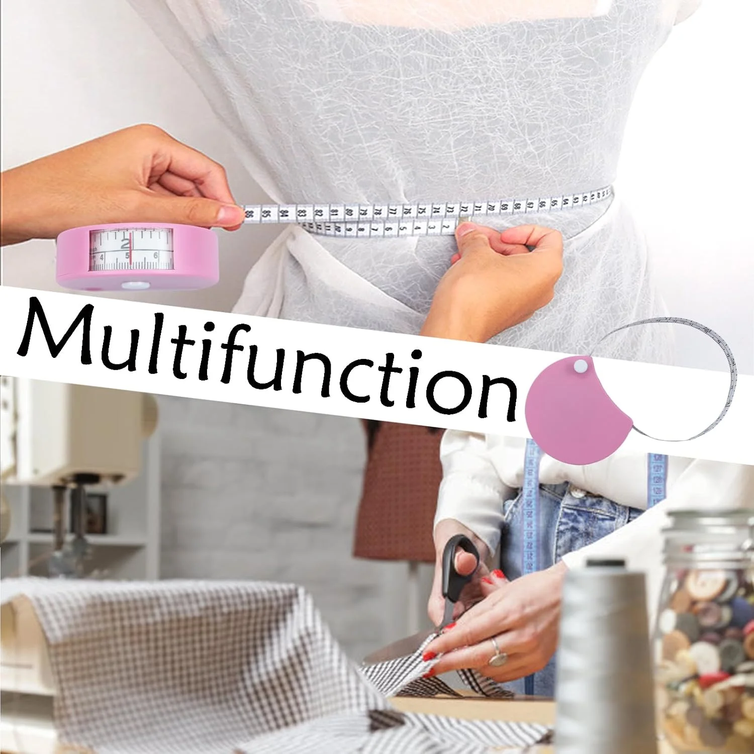 متر خیاطی Draduo - مقیاس دو طرفه 60 اینچی، متر نواری جمع شونده خودکار برای خیاطی، تناسب اندام، اندازه گیری سه گانه (صورتی) متر خیاطی Draduo - مقیاس دو طرفه 60 اینچی، متر نواری جمع شونده خودکار برای خیاطی، تناسب اندام، اندازه گیری سه گانه (صورتی)
