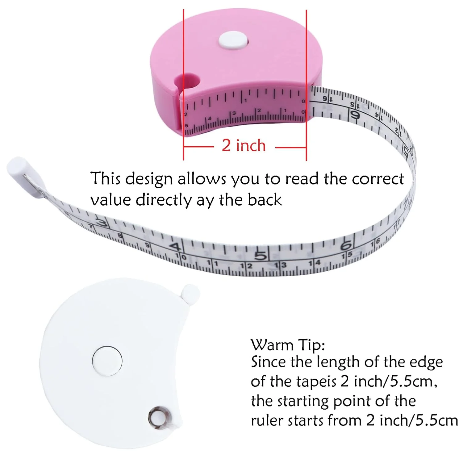متر خیاطی Draduo - مقیاس دو طرفه 60 اینچی، متر نواری خود جمع شونده برای تناسب اندام خیاطی اندازه گیری سه گانه (سفید)