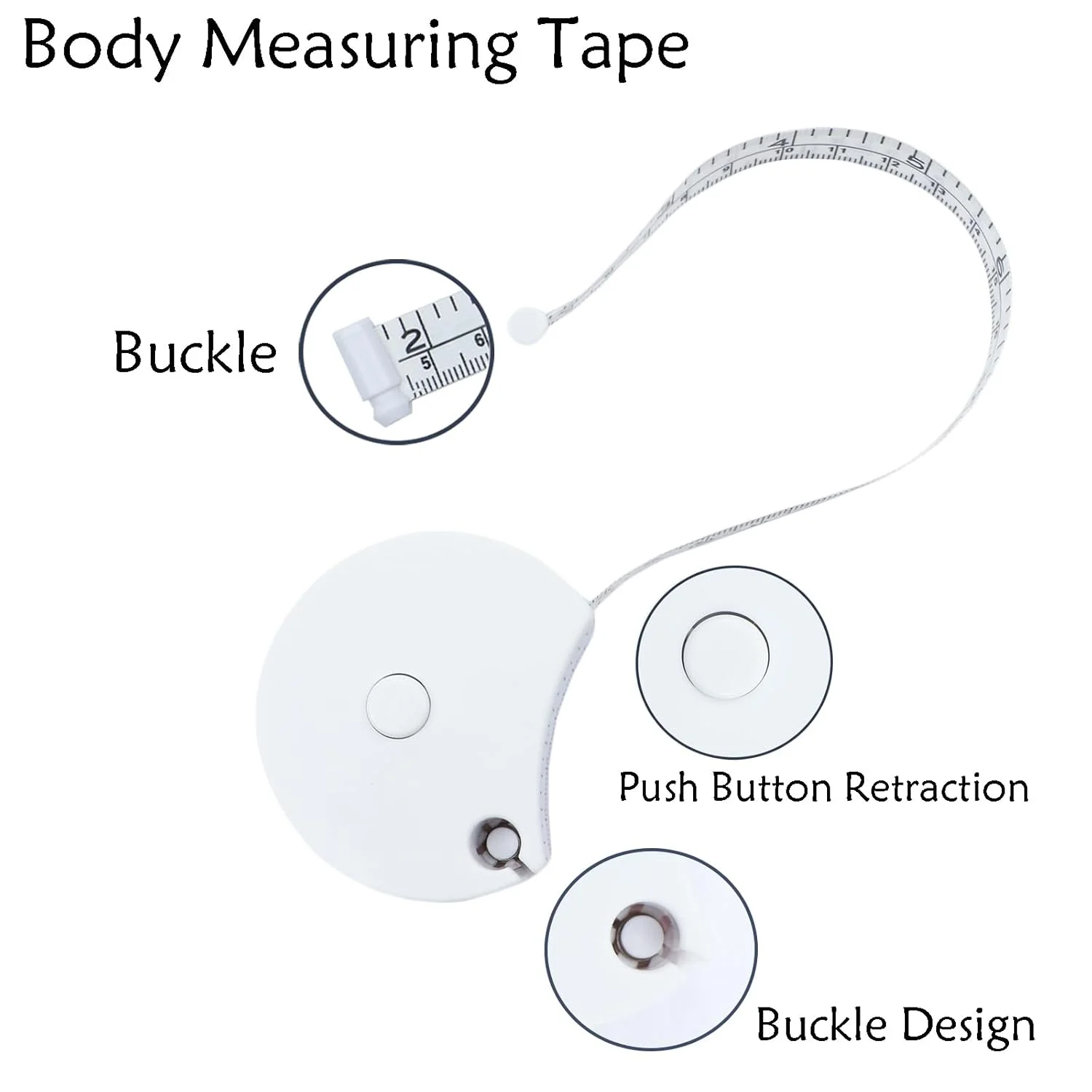 متر خیاطی Draduo - مقیاس دو طرفه 60 اینچی، متر نواری خود جمع شونده برای تناسب اندام خیاطی اندازه گیری سه گانه (سفید)