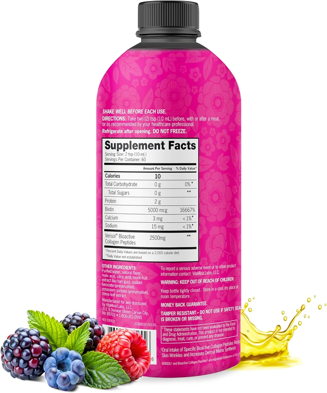 پپتیدهای کلاژن مایع و بیوتین زنا نوتریشن، 2500 میلی گرم پپتیدهای کلاژن زیست فعال Verisol، 5000 میکروگرم بیوتین، مکمل مو، پوست و ناخن برای زنان و مردان، توت مخلوط، 60 سروینگ، 600 میلی لیتر پپتیدهای کلاژن مایع و بیوتین زنا نوتریشن، 2500 میلی گرم پپتیدهای کلاژن زیست فعال Verisol، 5000 میکروگرم بیوتین، مکمل مو، پوست و ناخن برای زنان و مردان، توت مخلوط، 60 سروینگ، 600 میلی لیتر