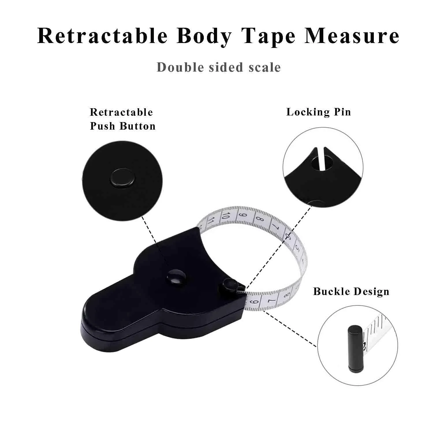 متر خیاطی بدن - متر نواری تلسکوپی اتوماتیک 150 سانتی متری - متر اندازه گیری جمع شونده برای بدن: دور کمر، باسن، سینه، بازوها و موارد دیگر (سفید و مشکی - 150 سانتی متر) متر خیاطی بدن - متر نواری تلسکوپی اتوماتیک 150 سانتی متری - متر اندازه گیری جمع شونده برای بدن: دور کمر، باسن، سینه، بازوها و موارد دیگر (سفید و مشکی - 150 سانتی متر)