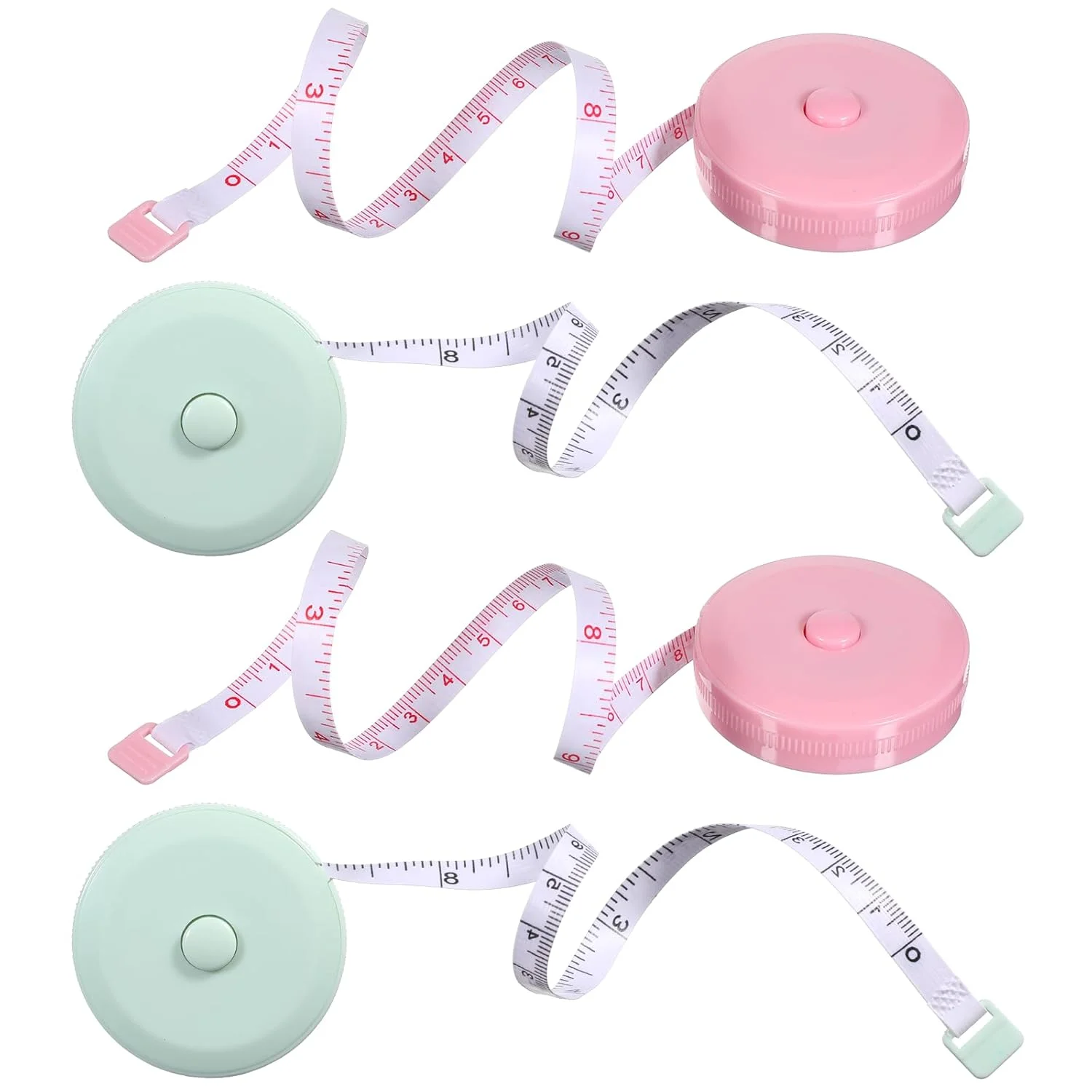 بسته 4 عددی متر خیاطی جمع شونده 150 سانتی متری/60 اینچی، متر نواری نرم برای اندازه گیری دور کمر، پارچه خیاطی، نوارهای اندازه گیری دیجیتال، مترهای جیبی کوچک سبز، صورتی بسته 4 عددی متر خیاطی جمع شونده 150 سانتی متری/60 اینچی، متر نواری نرم برای اندازه گیری دور کمر، پارچه خیاطی، نوارهای اندازه گیری دیجیتال، مترهای جیبی کوچک سبز، صورتی