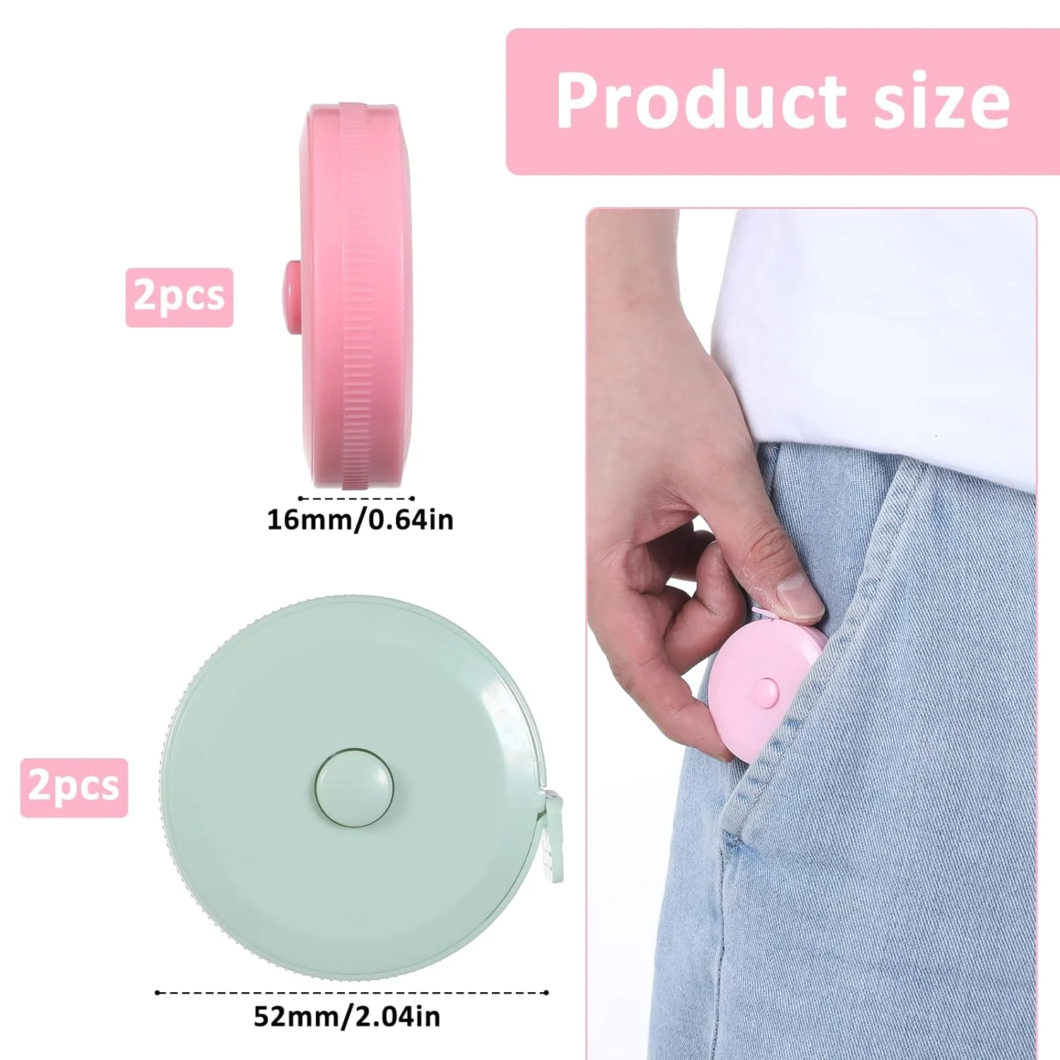 بسته 4 عددی متر خیاطی جمع شونده 150 سانتی متری/60 اینچی، متر نواری نرم برای اندازه گیری دور کمر، پارچه خیاطی، نوارهای اندازه گیری دیجیتال، مترهای جیبی کوچک سبز، صورتی بسته 4 عددی متر خیاطی جمع شونده 150 سانتی متری/60 اینچی، متر نواری نرم برای اندازه گیری دور کمر، پارچه خیاطی، نوارهای اندازه گیری دیجیتال، مترهای جیبی کوچک سبز، صورتی