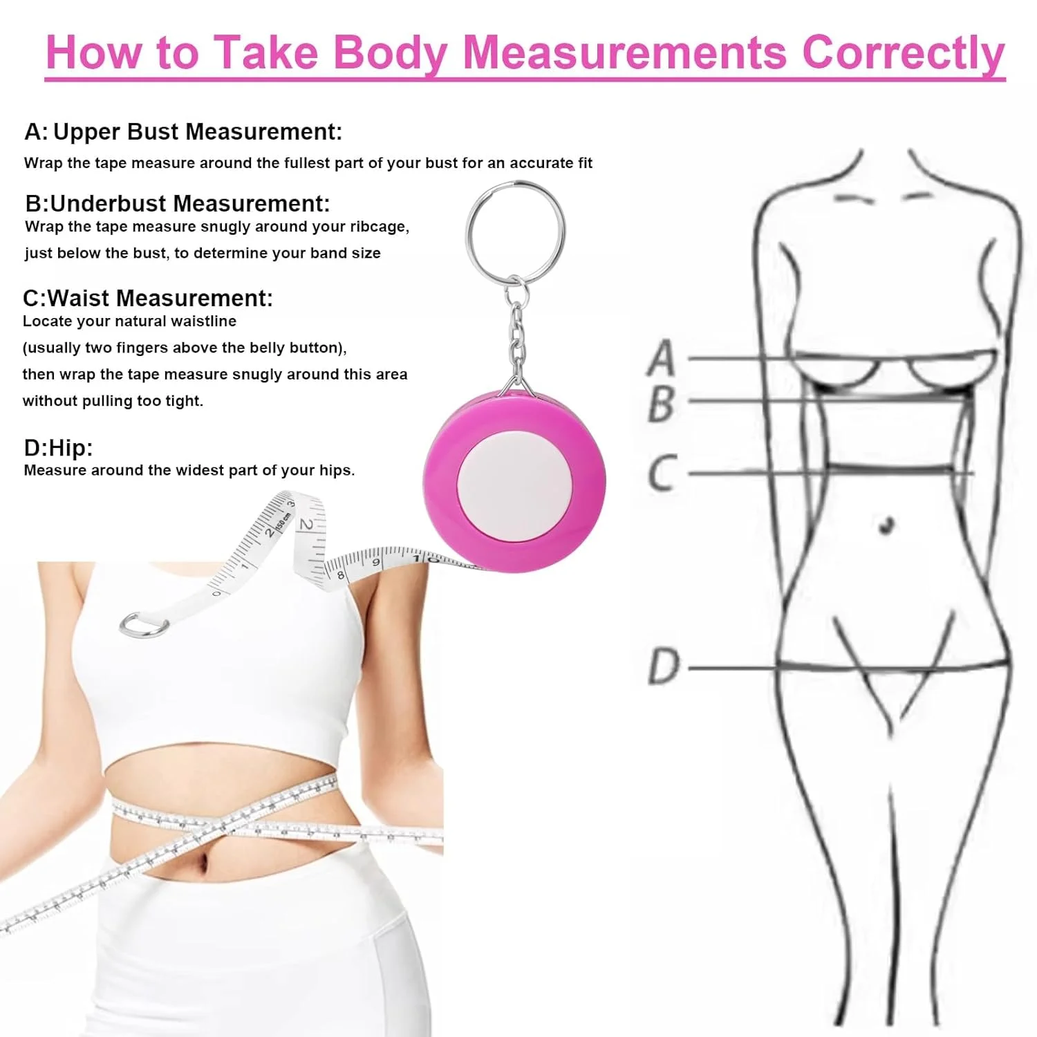 بسته 4 عددی متر نواری جمع شونده برای تناسب اندام، متر پارچه ای انعطاف پذیر 150 سانتی متری با جاکلیدی، متر خیاطی قابل حمل برای دور کمر، بدن، صورتی بسته 4 عددی متر نواری جمع شونده برای تناسب اندام، متر پارچه ای انعطاف پذیر 150 سانتی متری با جاکلیدی، متر خیاطی قابل حمل برای دور کمر، بدن، صورتی