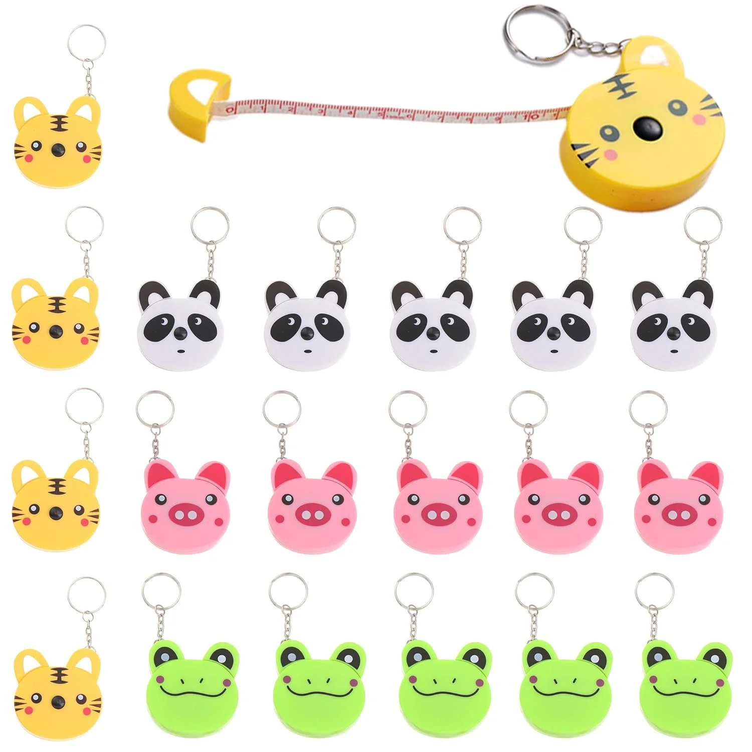 20 عدد متر نواری نرم بدن با جاکلیدی، متر پارچه ای کودکانه، متر نواری کوچک جمع شونده 60 اینچی طرح حیوانات، برای اندازه گیری دور کمر، خیاطی، صنایع دستی، مسافرت (زرد، سفید، صورتی، سبز)