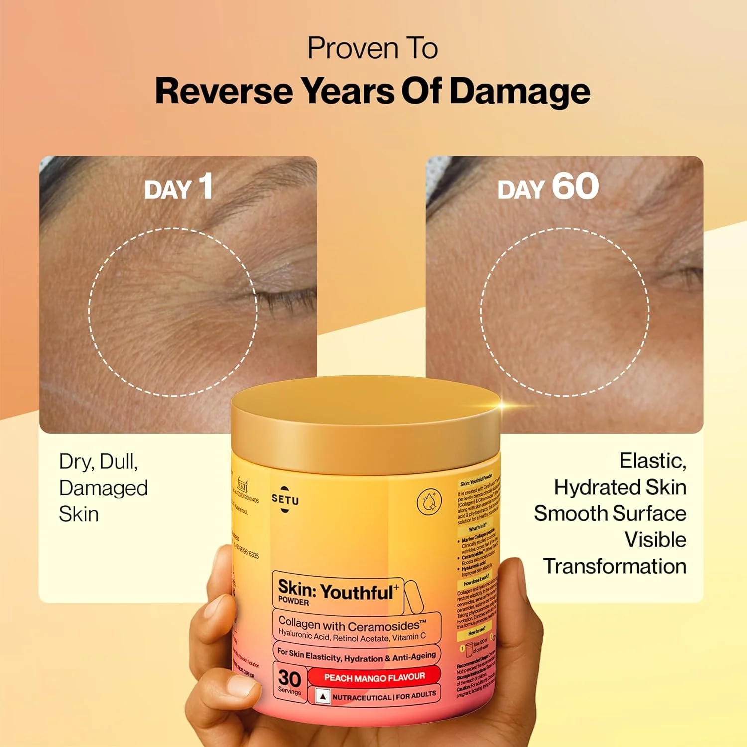 پودر کلاژن دریایی جوان کننده پوست Setu | پپتیدهای کلاژن دریایی هیدرولیز شده با N-استیل گلوکزامین، ویتامین C، روی و بیوتین | بهبود آبرسانی، خاصیت ارتجاعی و بافت پوست پودر کلاژن دریایی جوان کننده پوست Setu | پپتیدهای کلاژن دریایی هیدرولیز شده با N-استیل گلوکزامین، ویتامین C، روی و بیوتین | بهبود آبرسانی، خاصیت ارتجاعی و بافت پوست