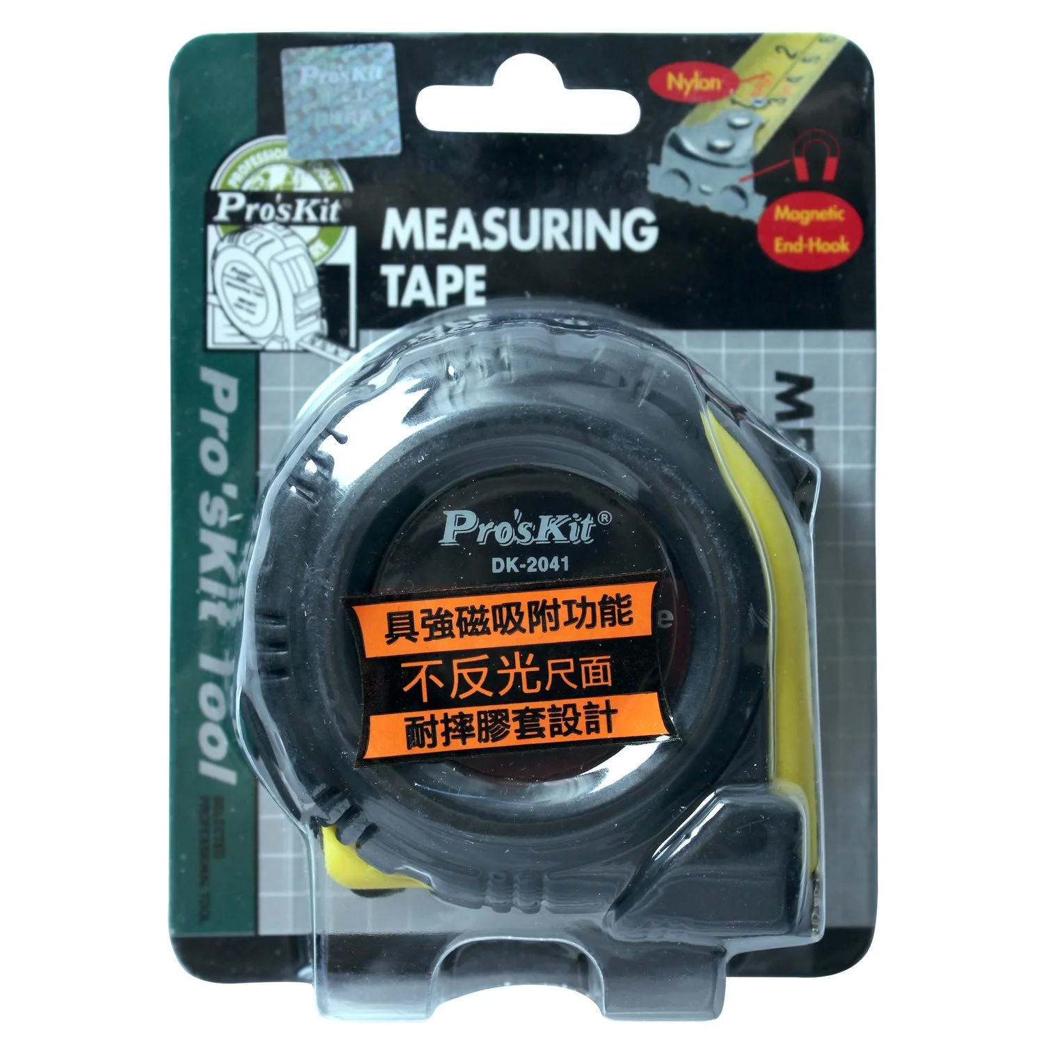 متر نواری Pro'sKit مدل DK-2041، زرد/سبز، طول 5 متر/16 فوت، عرض 19 میلی متر، روکش نایلونی، سر قلاب مغناطیسی متر نواری Pro'sKit مدل DK-2041، زرد/سبز، طول 5 متر/16 فوت، عرض 19 میلی متر، روکش نایلونی، سر قلاب مغناطیسی