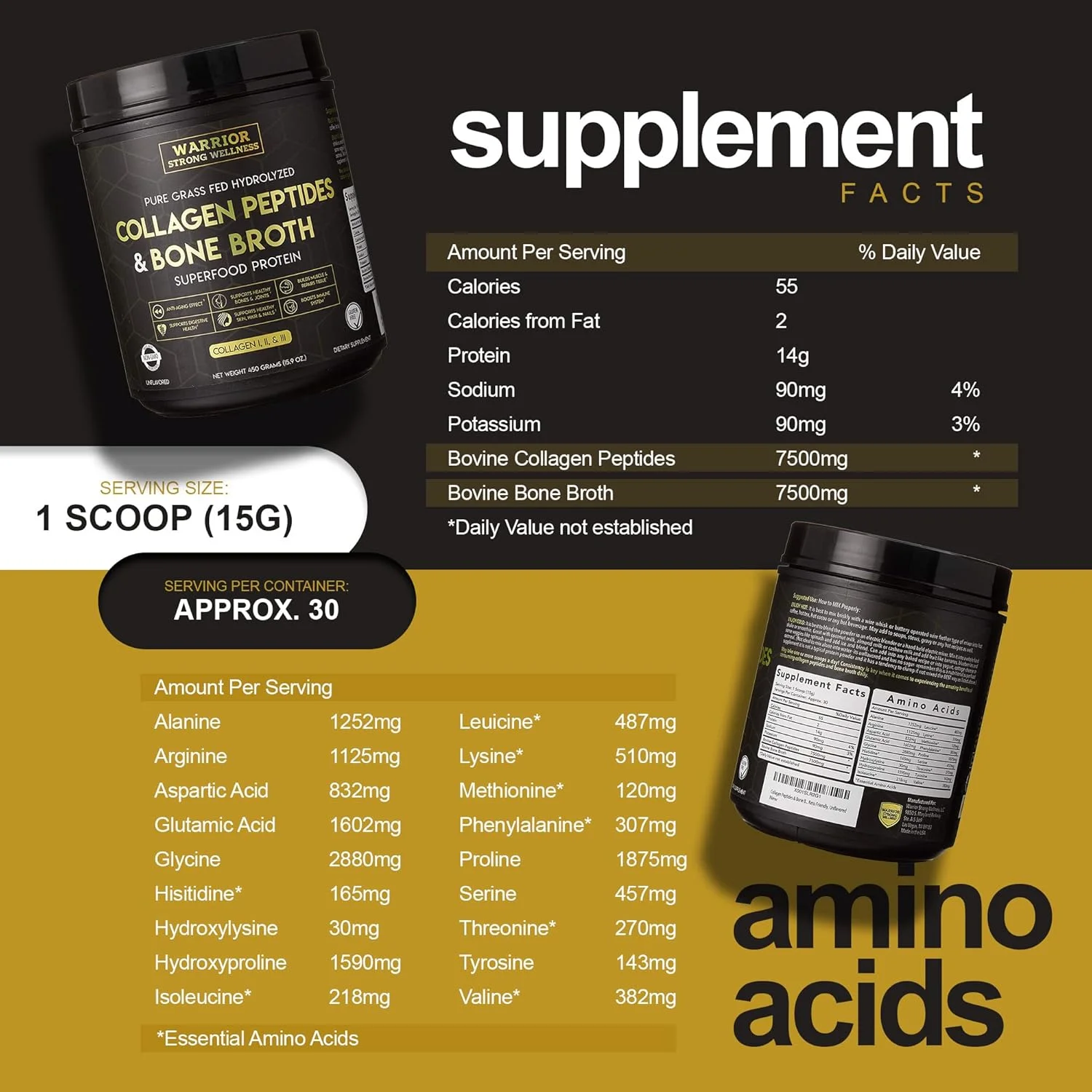 پودر پروتئین کلاژن پپتید استخوان گاو Warrior Strong Wellness: تقویت کننده کلاژن هیدرولیز شده برای پوست سالم، ناخن ها، مو، مفاصل، عضلات، هضم، مناسب برای کتو، بدون طعم پودر پروتئین کلاژن پپتید استخوان گاو Warrior Strong Wellness: تقویت کننده کلاژن هیدرولیز شده برای پوست سالم، ناخن ها، مو، مفاصل، عضلات، هضم، مناسب برای کتو، بدون طعم