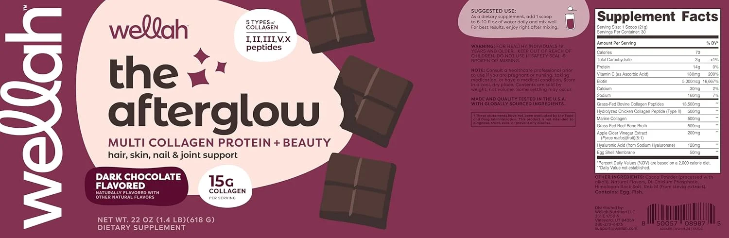 ولاه The Afterglow پروتئین کلاژن + زیبایی (با طعم شکلات تلخ) 30 سروینگ ولاه The Afterglow پروتئین کلاژن + زیبایی (با طعم شکلات تلخ) 30 سروینگ