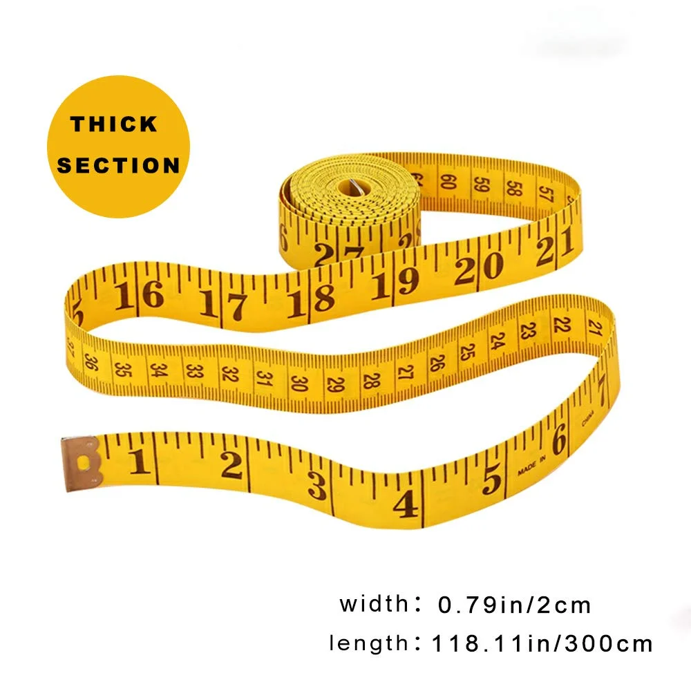 بسته 2 عددی متر خیاطی پارچه ای ضخیم کیوت فلای، 300 سانتی متر / 120 اینچ متر اندازه گیری جیبی نرم برای خیاطی پارچه بدن، کاهش وزن، بافندگی صنایع دستی، مقیاس دوگانه (سفید، زرد)