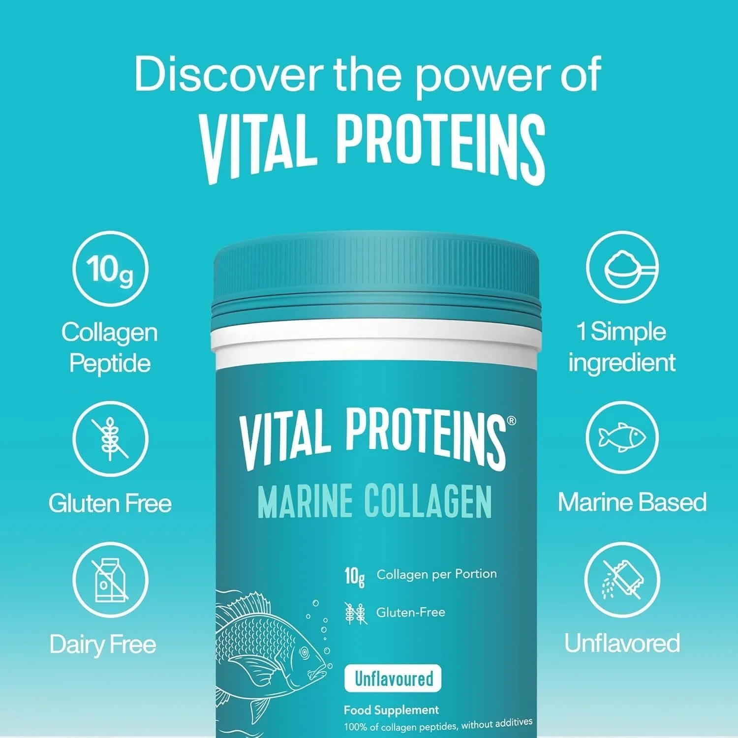پودر مکمل غذایی کلاژن دریایی ویتال پروتئینز، 221 گرم، بدون طعم، بر پایه ماهی پودر مکمل غذایی کلاژن دریایی ویتال پروتئینز، 221 گرم، بدون طعم، بر پایه ماهی