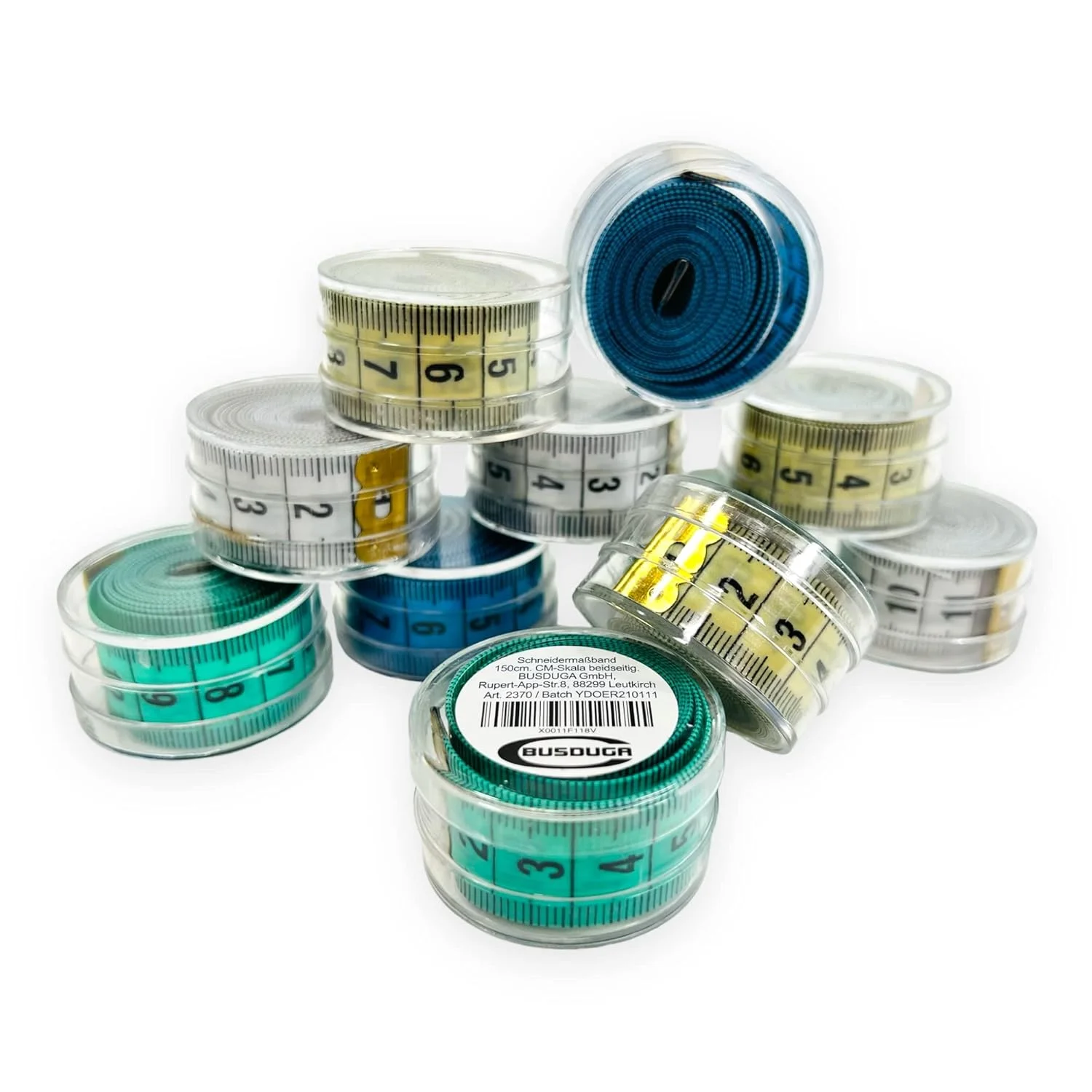 متر خیاطی BUSDUGA / متر نواری / نوار اندازه گیری 150 سانتی متر رنگ های متنوع همراه با جعبه