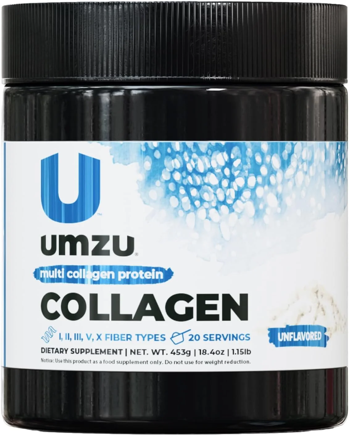 پروتئین کلاژن UMZU zuCollagen - پروتئین کلاژن چندگانه، پشتیبانی از پوست، مو، مفاصل و ریکاوری عضلات - بدون طعم، 80 کالری، 20 گرم پروتئین - 1 پیمانه در هر وعده (20 وعده)