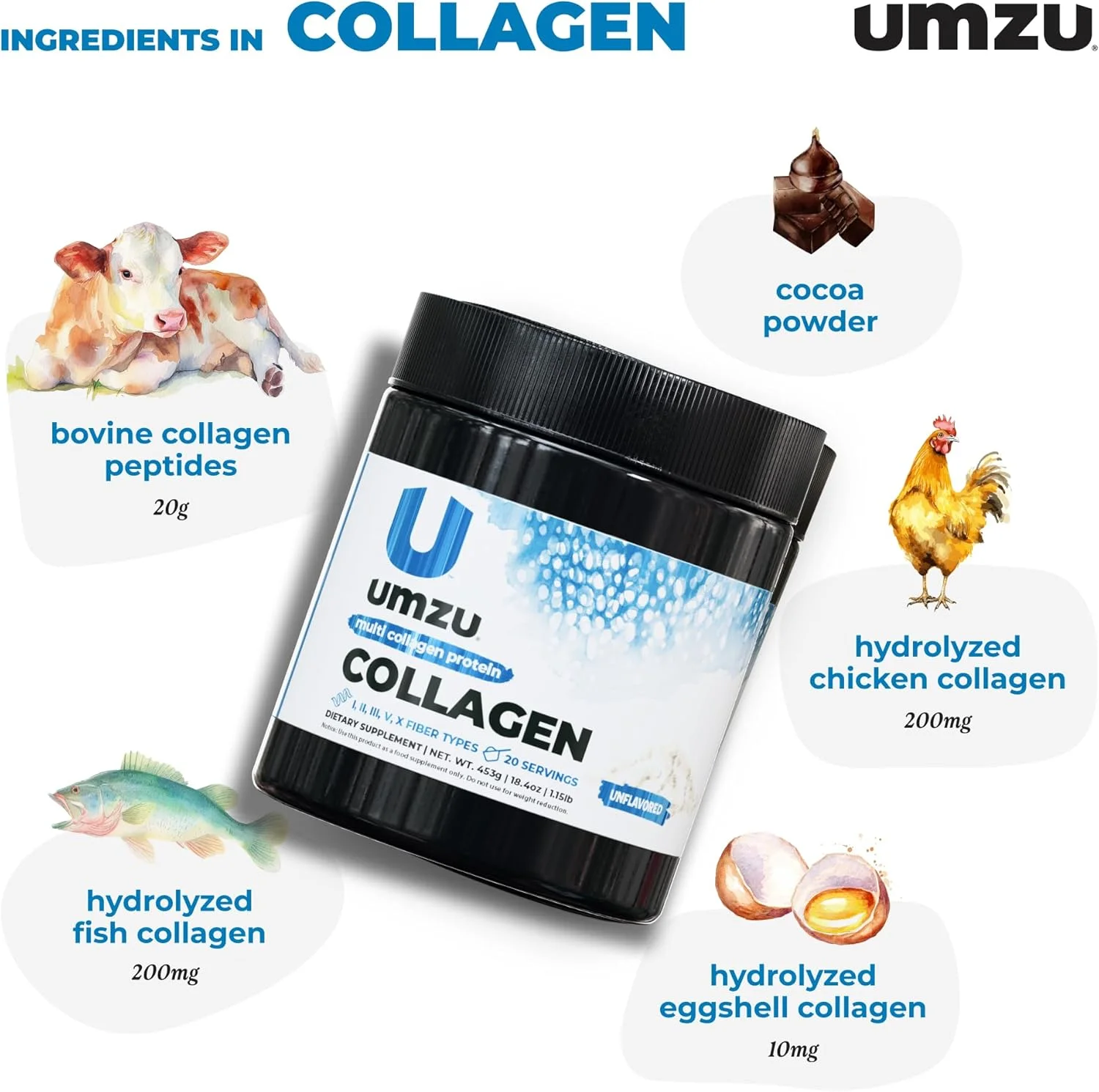 پروتئین کلاژن UMZU zuCollagen - پروتئین کلاژن چندگانه، پشتیبانی از پوست، مو، مفاصل و ریکاوری عضلات - بدون طعم، 80 کالری، 20 گرم پروتئین - 1 پیمانه در هر وعده (20 وعده) پروتئین کلاژن UMZU zuCollagen - پروتئین کلاژن چندگانه، پشتیبانی از پوست، مو، مفاصل و ریکاوری عضلات - بدون طعم، 80 کالری، 20 گرم پروتئین - 1 پیمانه در هر وعده (20 وعده)