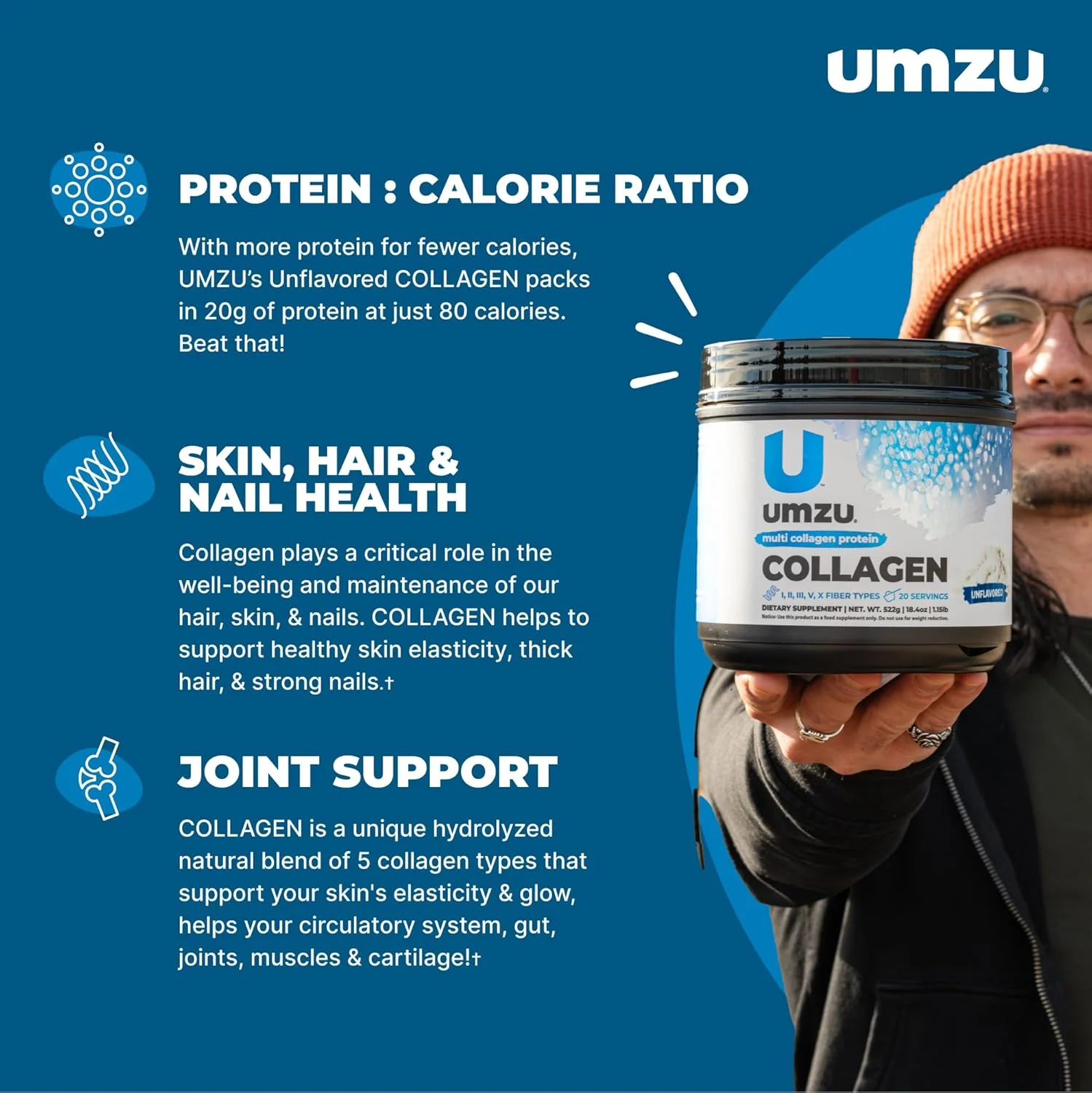 پروتئین کلاژن UMZU zuCollagen - پروتئین کلاژن چندگانه، پشتیبانی از پوست، مو، مفاصل و ریکاوری عضلات - بدون طعم، 80 کالری، 20 گرم پروتئین - 1 پیمانه در هر وعده (20 وعده) پروتئین کلاژن UMZU zuCollagen - پروتئین کلاژن چندگانه، پشتیبانی از پوست، مو، مفاصل و ریکاوری عضلات - بدون طعم، 80 کالری، 20 گرم پروتئین - 1 پیمانه در هر وعده (20 وعده)