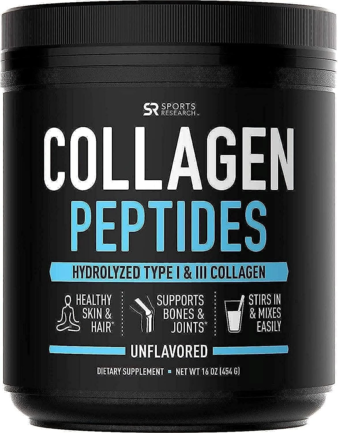 Sports Research، پپتیدهای کلاژن، نوع I و III، بدون طعم، 454 گرم. بسته بندی ممکن است متفاوت باشد