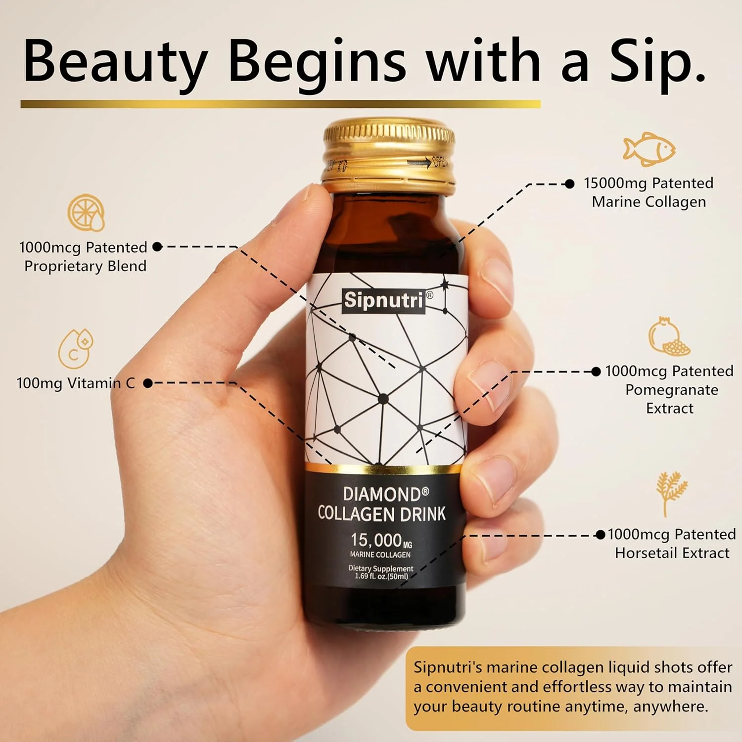 نوشیدنی کلاژن مایع الماس سیپ نوتری، 15000 میلی گرم پپتیدهای کلاژن دریایی هیدرولیز شده با ویتامین C، انار، پشتیبانی از سلامت مو، پوست، ناخن، مفاصل و استخوان ها، 50 میلی لیتر x 10 بطری (3 جعبه) نوشیدنی کلاژن مایع الماس سیپ نوتری، 15000 میلی گرم پپتیدهای کلاژن دریایی هیدرولیز شده با ویتامین C، انار، پشتیبانی از سلامت مو، پوست، ناخن، مفاصل و استخوان ها، 50 میلی لیتر x 10 بطری (3 جعبه)