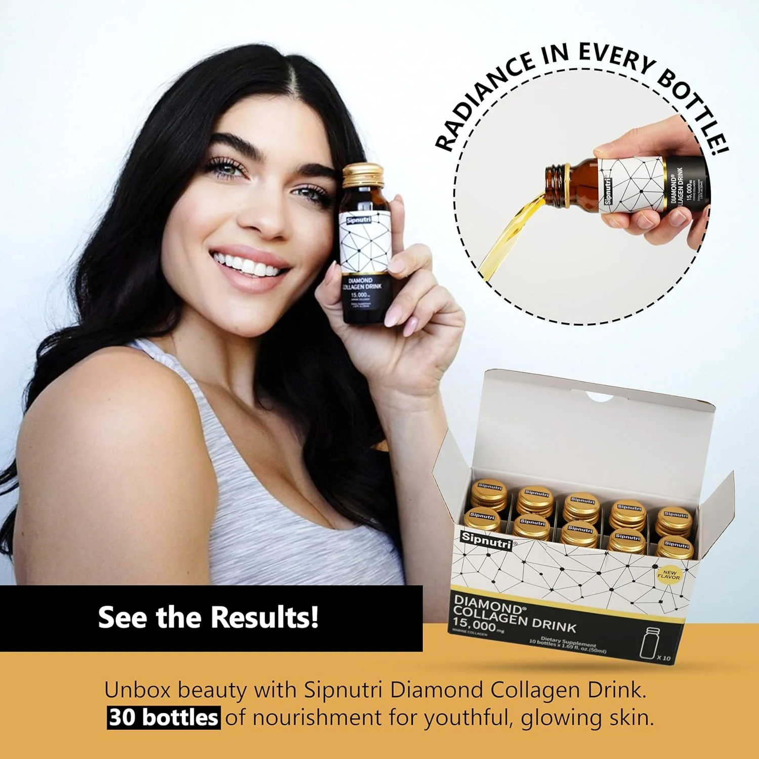 نوشیدنی کلاژن مایع الماس سیپ نوتری، 15000 میلی گرم پپتیدهای کلاژن دریایی هیدرولیز شده با ویتامین C، انار، پشتیبانی از سلامت مو، پوست، ناخن، مفاصل و استخوان ها، 50 میلی لیتر x 10 بطری (3 جعبه) نوشیدنی کلاژن مایع الماس سیپ نوتری، 15000 میلی گرم پپتیدهای کلاژن دریایی هیدرولیز شده با ویتامین C، انار، پشتیبانی از سلامت مو، پوست، ناخن، مفاصل و استخوان ها، 50 میلی لیتر x 10 بطری (3 جعبه)