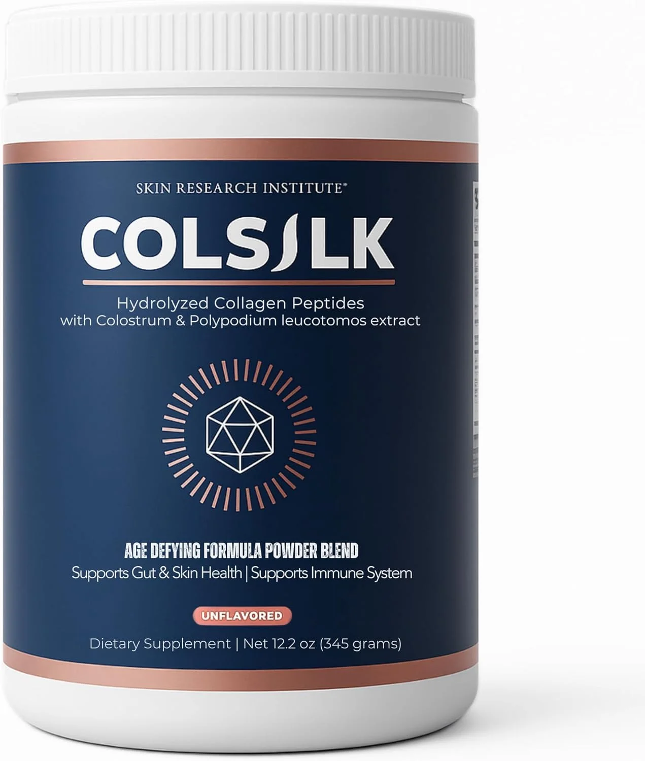 پودر کلاژن هیدرولیز شده بدون طعم ColSilk Skin Research Institute با آغوز و پلی پودیوم - پوست، مو، ناخن، سلامت روده و پشتیبانی از مفاصل - یک پیمانه در روز | تامین یک ماه