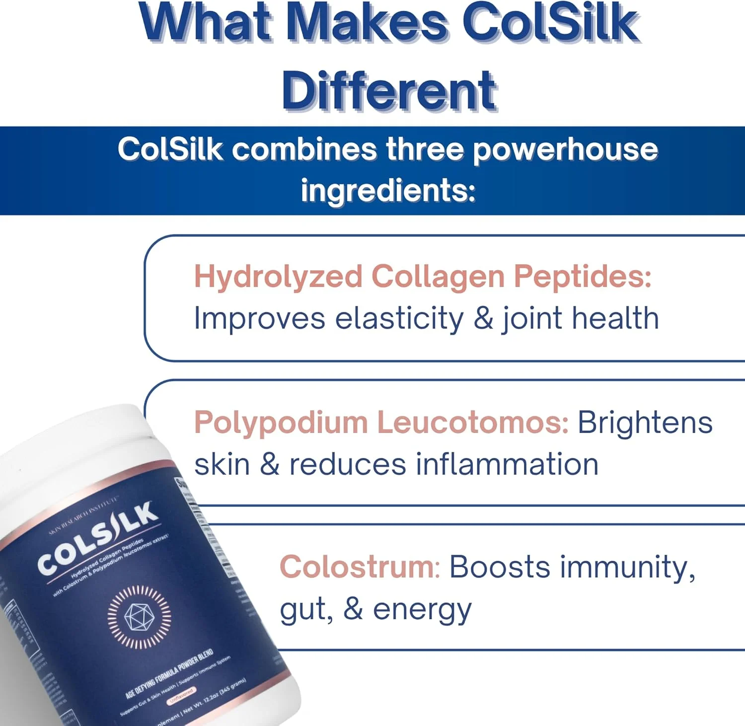 پودر کلاژن هیدرولیز شده بدون طعم ColSilk Skin Research Institute با آغوز و پلی پودیوم - پوست، مو، ناخن، سلامت روده و پشتیبانی از مفاصل - یک پیمانه در روز | تامین یک ماه پودر کلاژن هیدرولیز شده بدون طعم ColSilk Skin Research Institute با آغوز و پلی پودیوم - پوست، مو، ناخن، سلامت روده و پشتیبانی از مفاصل - یک پیمانه در روز | تامین یک ماه