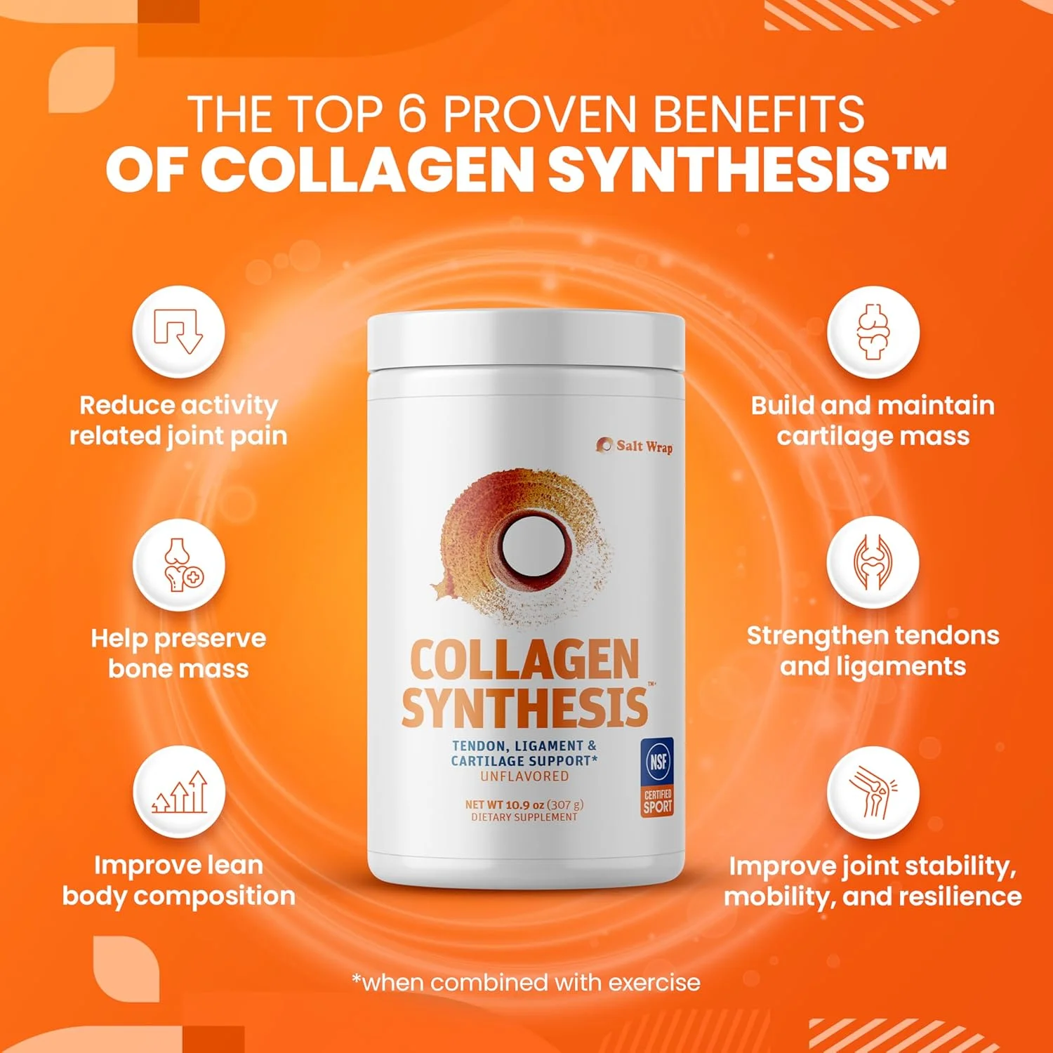 SaltWrap Collagen Synthesis - پپتیدهای کلاژن دارای گواهینامه NSF برای ترمیم مفاصل با Fortigel & Tendoforte - پشتیبانی از تاندون ها، رباط ها، غضروف، ترمیم قبل و بعد از ورزش SaltWrap Collagen Synthesis - پپتیدهای کلاژن دارای گواهینامه NSF برای ترمیم مفاصل با Fortigel & Tendoforte - پشتیبانی از تاندون ها، رباط ها، غضروف، ترمیم قبل و بعد از ورزش