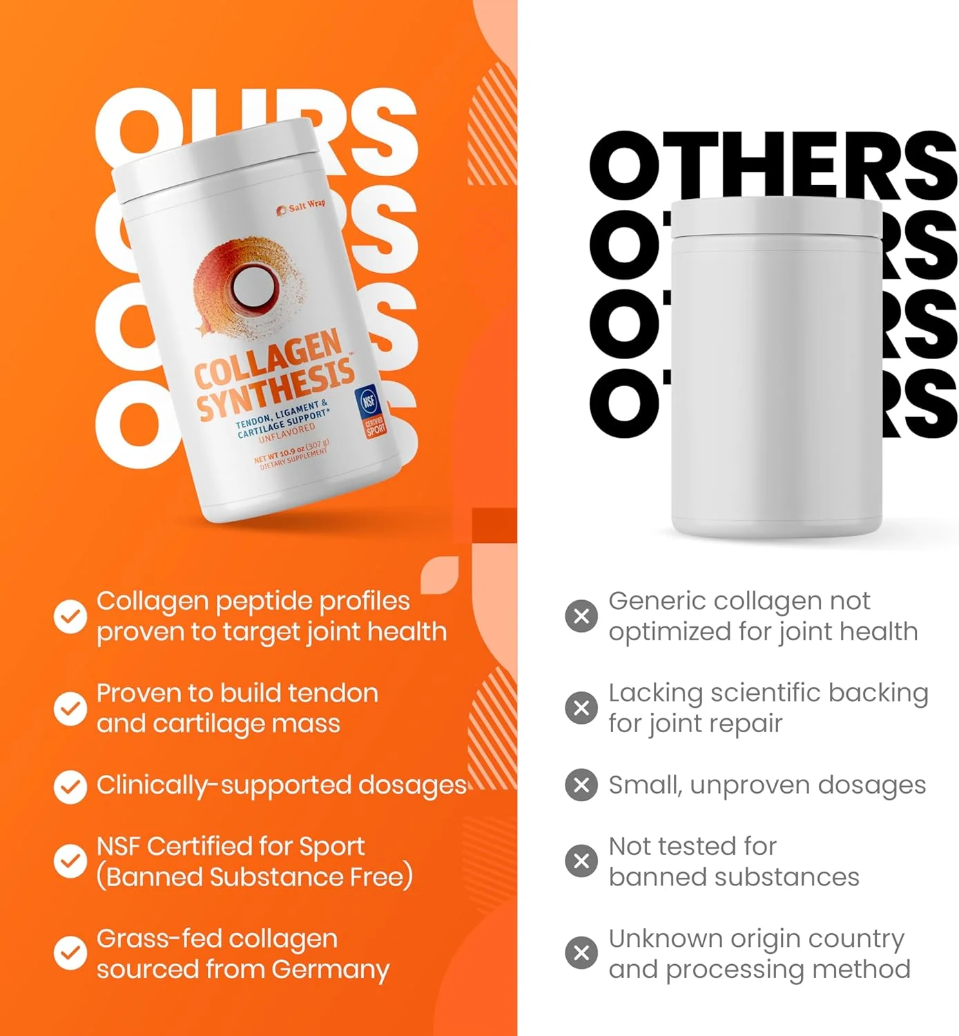 SaltWrap Collagen Synthesis - پپتیدهای کلاژن دارای گواهینامه NSF برای ترمیم مفاصل با Fortigel & Tendoforte - پشتیبانی از تاندون ها، رباط ها، غضروف، ترمیم قبل و بعد از ورزش SaltWrap Collagen Synthesis - پپتیدهای کلاژن دارای گواهینامه NSF برای ترمیم مفاصل با Fortigel & Tendoforte - پشتیبانی از تاندون ها، رباط ها، غضروف، ترمیم قبل و بعد از ورزش