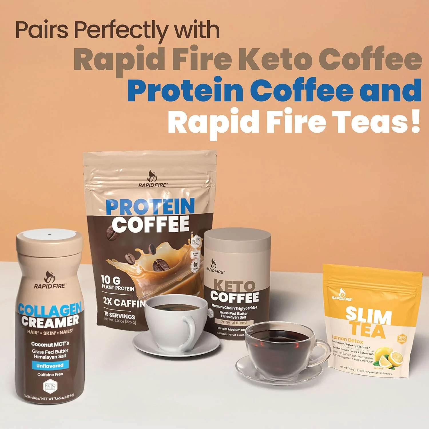 کرم کلاژن رپید فایر با طعم طبیعی - 214 گرم (20 سروینگ)، برای سلامت مو، پوست و ناخن، با روغن MCT + کره گاوی + نمک هیمالیا، مناسب برای رژیم کتو