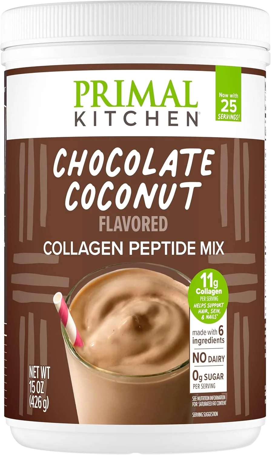 پودر نوشیدنی سوخت پپتید کلاژن تغذیه شده با علف Primal Kitchen - طعم شکلات نارگیل