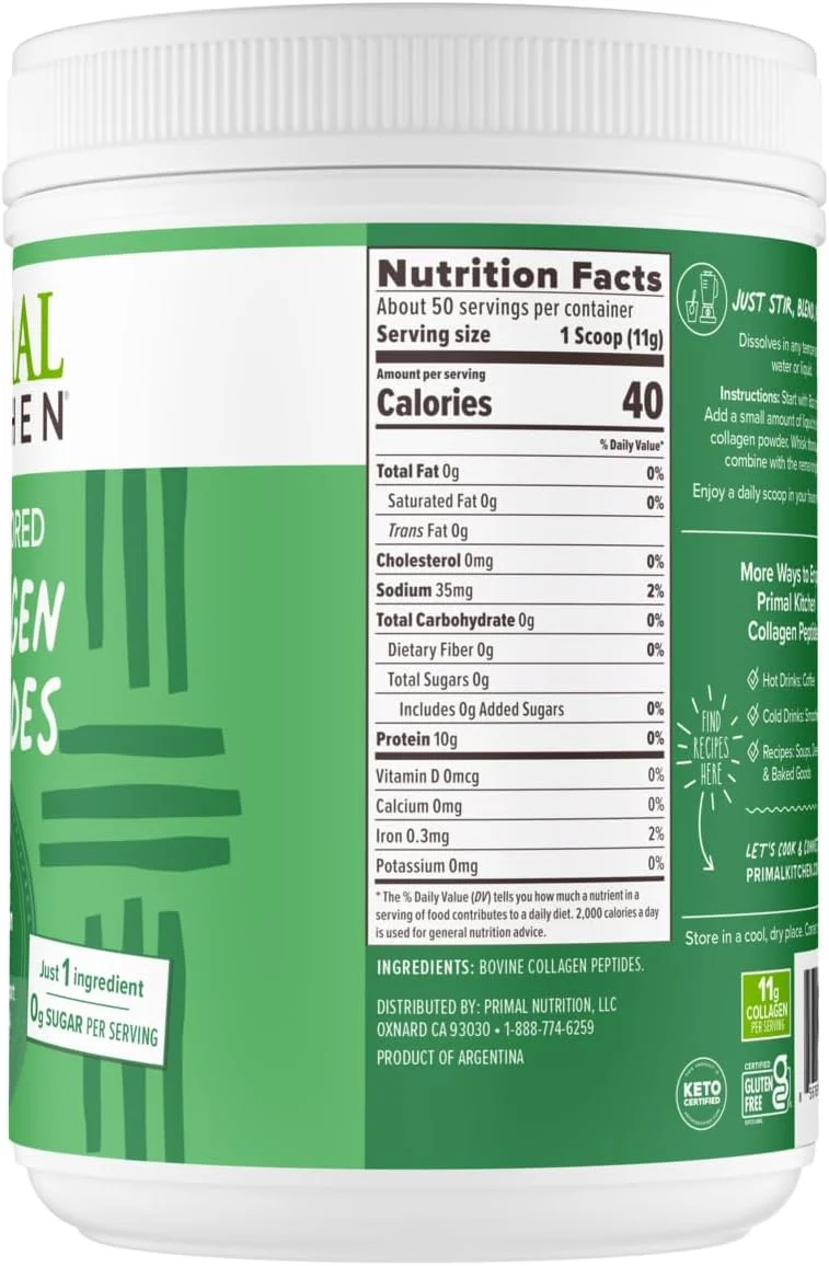 پپتیدهای کلاژن پرایمال کیچن، پودر کلاژن بدون طعم، 1.2 پوند پپتیدهای کلاژن پرایمال کیچن، پودر کلاژن بدون طعم، 1.2 پوند