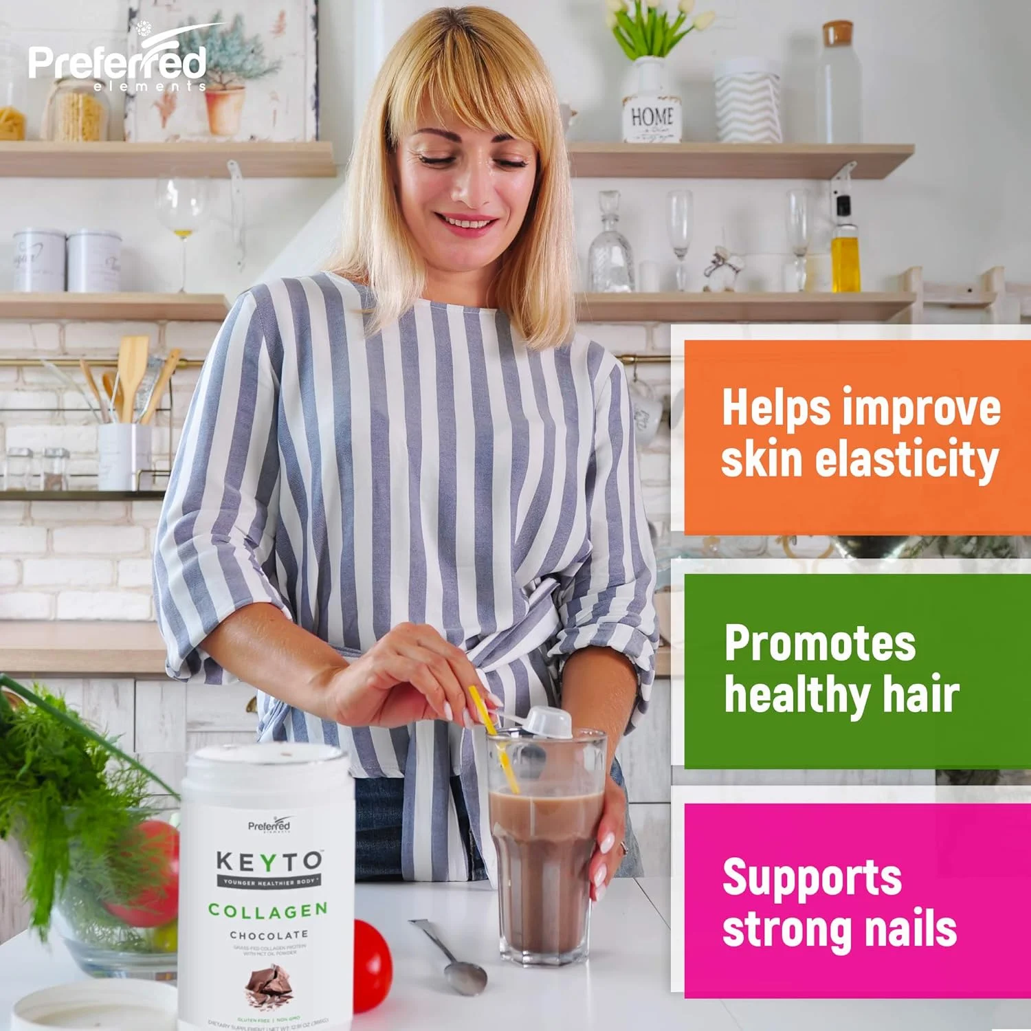 پودر پروتئین کلاژن کتو Preferred Elements با روغن MCT (شکلاتی)