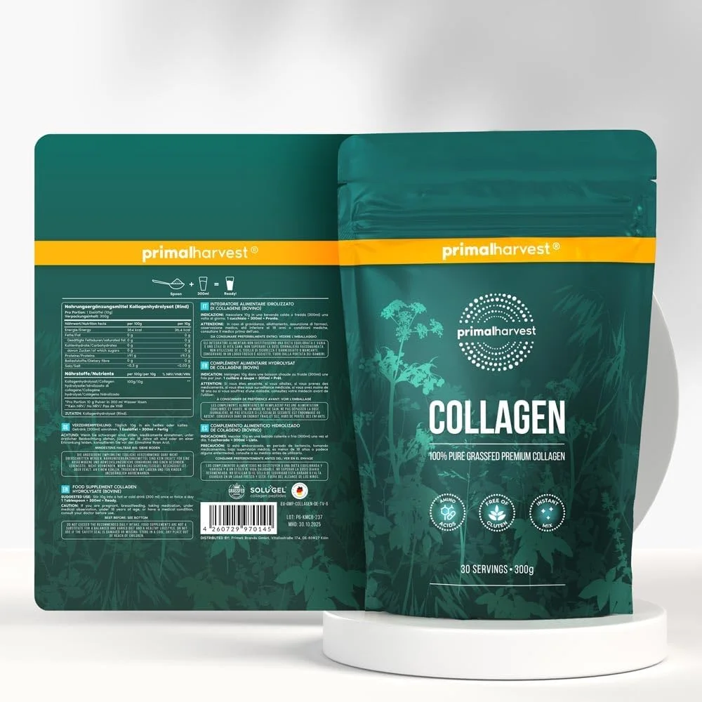 پودر کلاژن پریمال هاروست - مکمل پودری با پپتیدهای نوع I و III برای کمک به بهبود مو، پوست، ناخن ها و مفاصل، برای مردان و زنان، 300 گرم پودر کلاژن پریمال هاروست - مکمل پودری با پپتیدهای نوع I و III برای کمک به بهبود مو، پوست، ناخن ها و مفاصل، برای مردان و زنان، 300 گرم