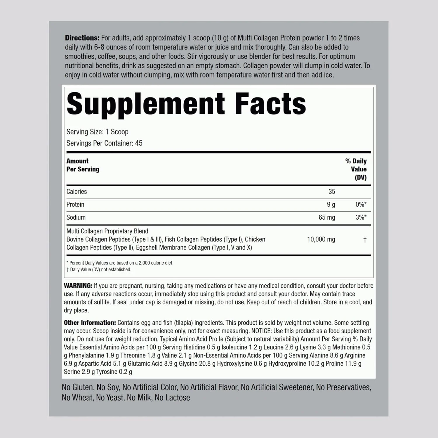 پودر پروتئین کلاژن چندگانه Piping Rock | 454 گرم | کمپلکس پپتید 10000 میلی گرم | انواع i، ii، iii، v، x | بدون طعم و گلوتن