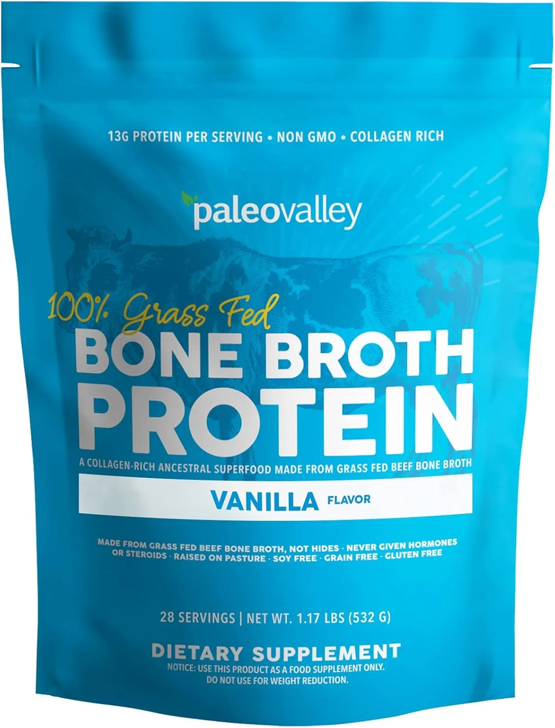پودر پروتئین Paleovalley از آب قلم حیوانات، غنی از کلاژن برای مو، پوست، سلامت روده و حمایت از استخوان ها و قطب شمال با 100% بید و وانیل